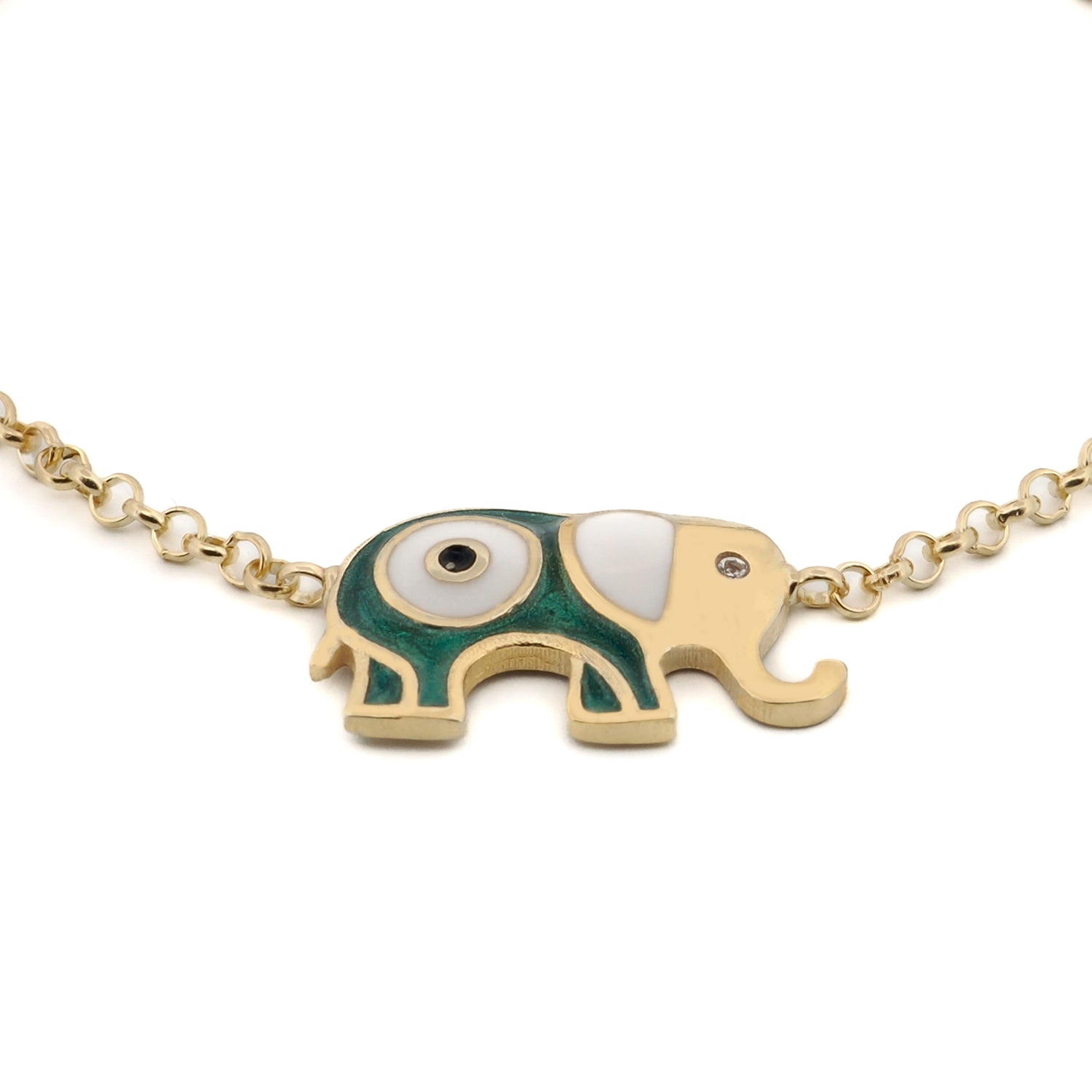 Minimalist Elephant Charm Bracelet with Evil Eye for Good Fortune and Protection