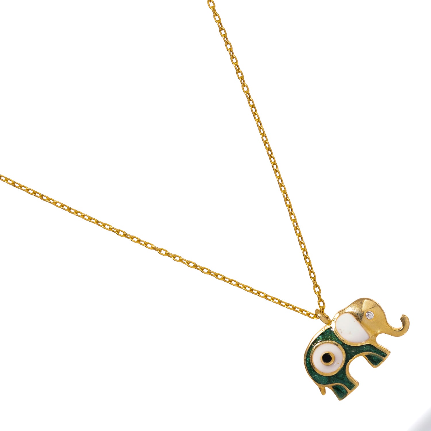18K Gold-Plated Necklace with Elephant Pendant and Evil Eye for Luck and Protection