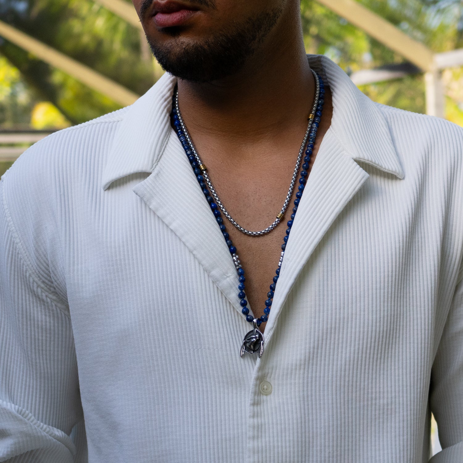 Wolf Pendant Lapis Lazuli Stone Beaded Brave Necklace