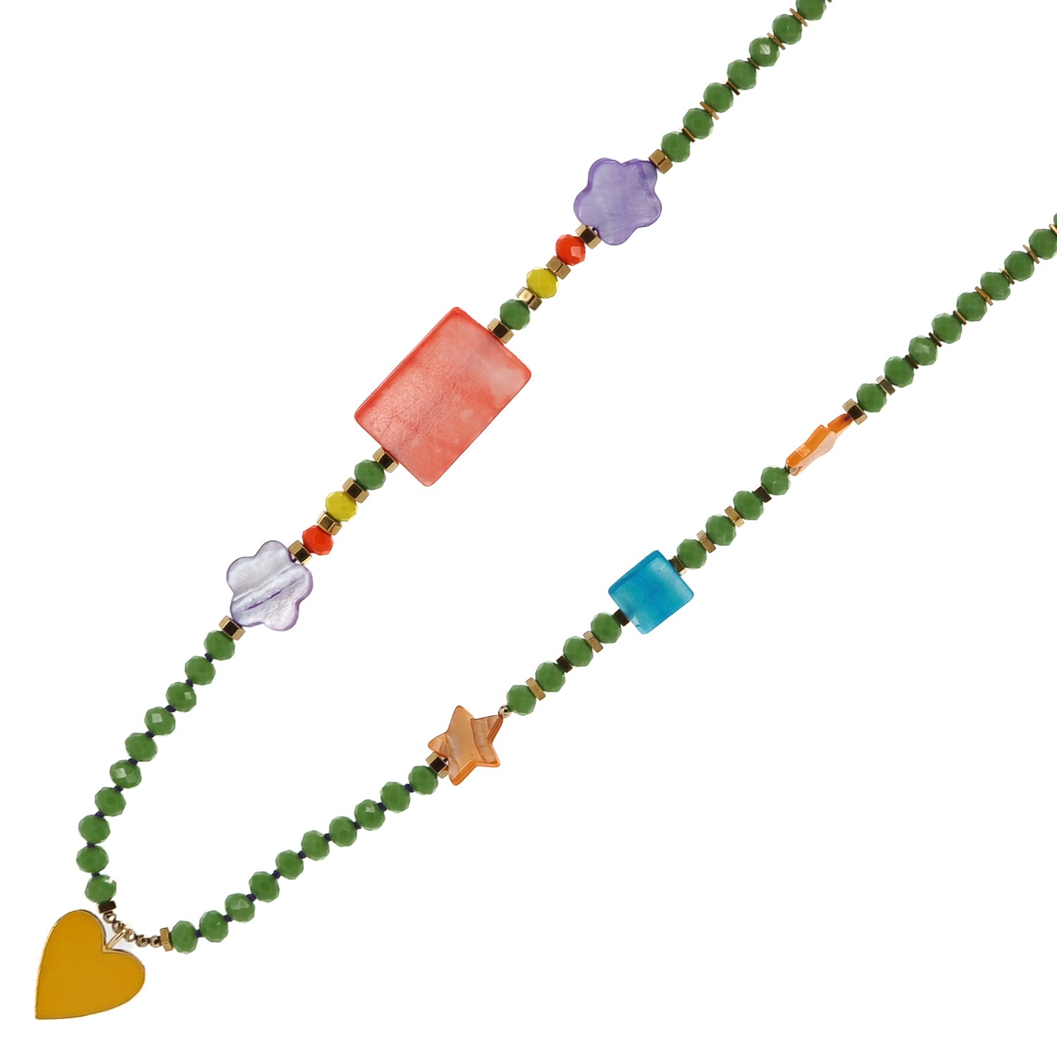 Handmade Summer Necklace with Yellow Heart Pendant and Colorful Beads for a Fun Look