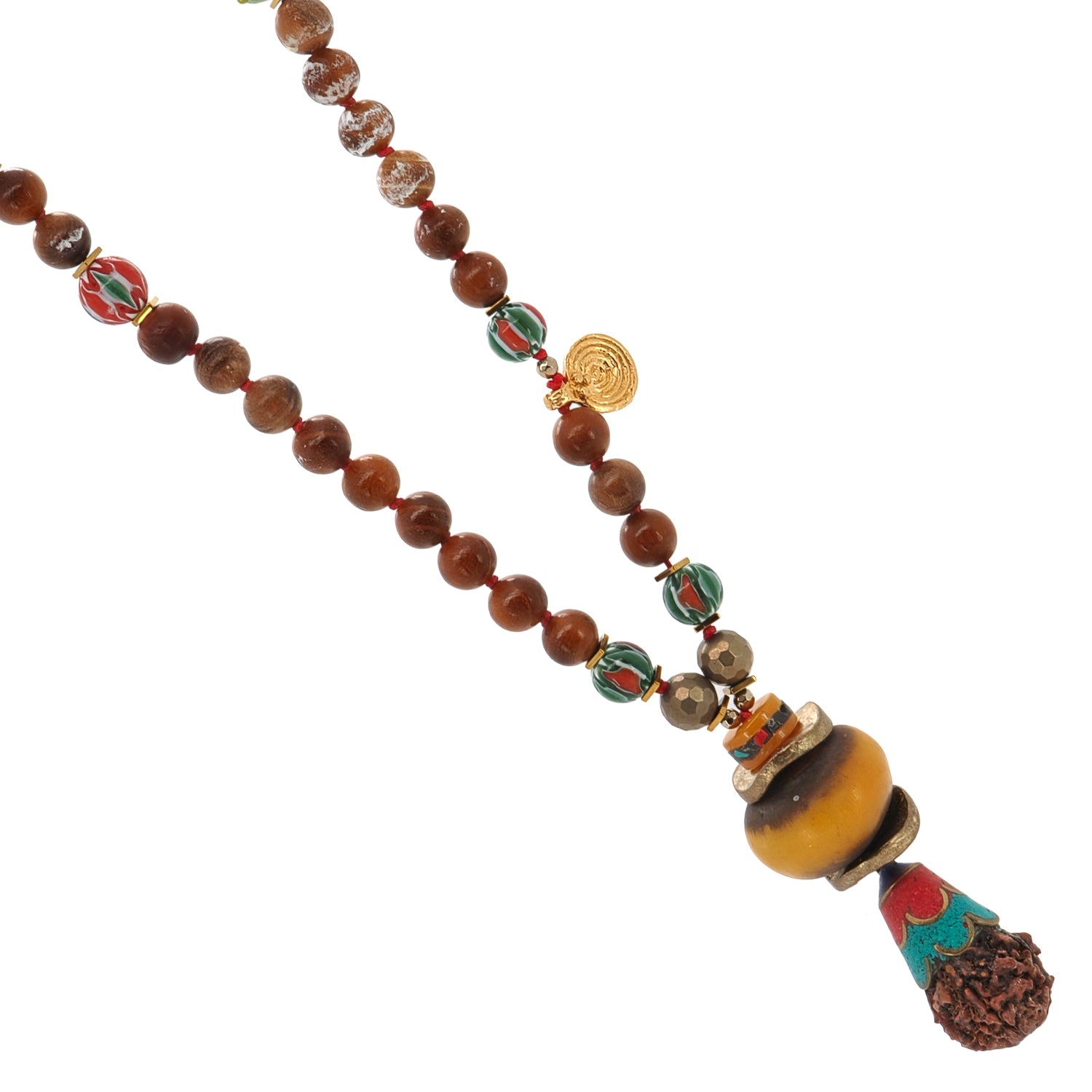 Vibrant Spiritual Necklace with Buddha Bead, Gold Spiral, and Meditation Pendant for Inner Harmony