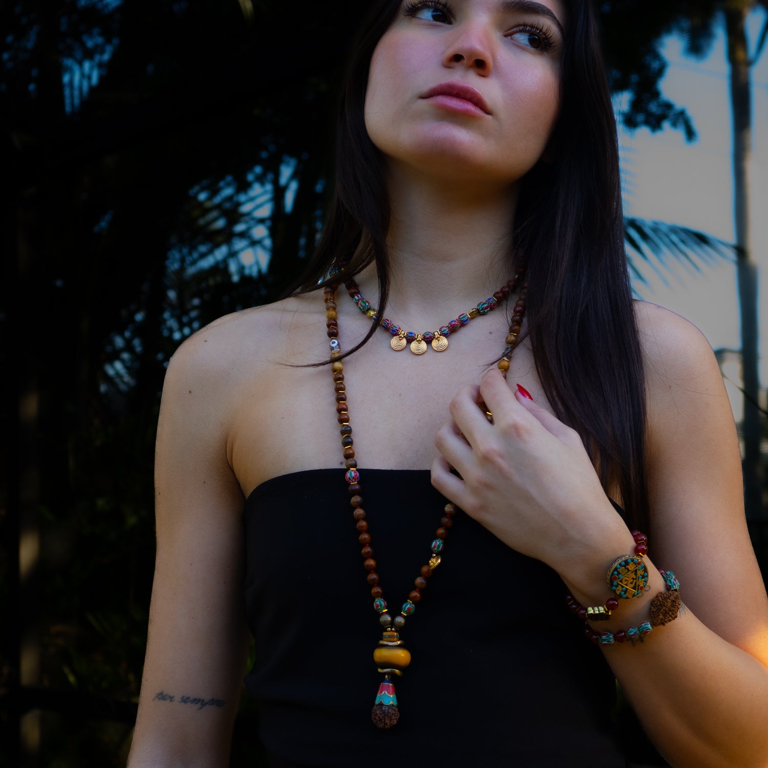 Unique Zen Harmony Necklace with Buddha Bead, Gold Spiral Charm, and Meditation Rudraksha Pendant