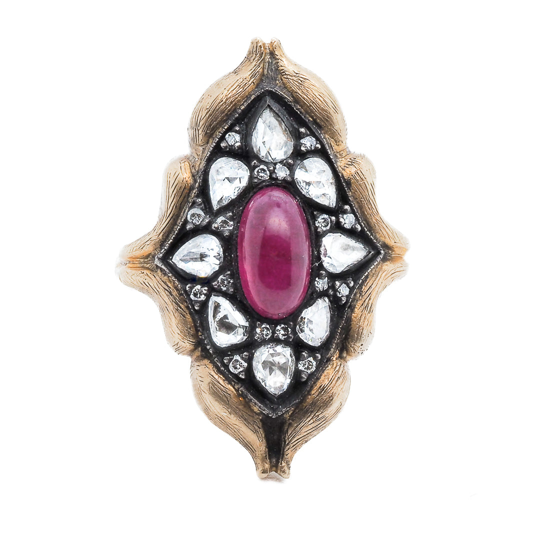 Aladdin's Ring, a one of a kind design that is hand crafted from recycled metals and natural gemstones in our New York Atelier.