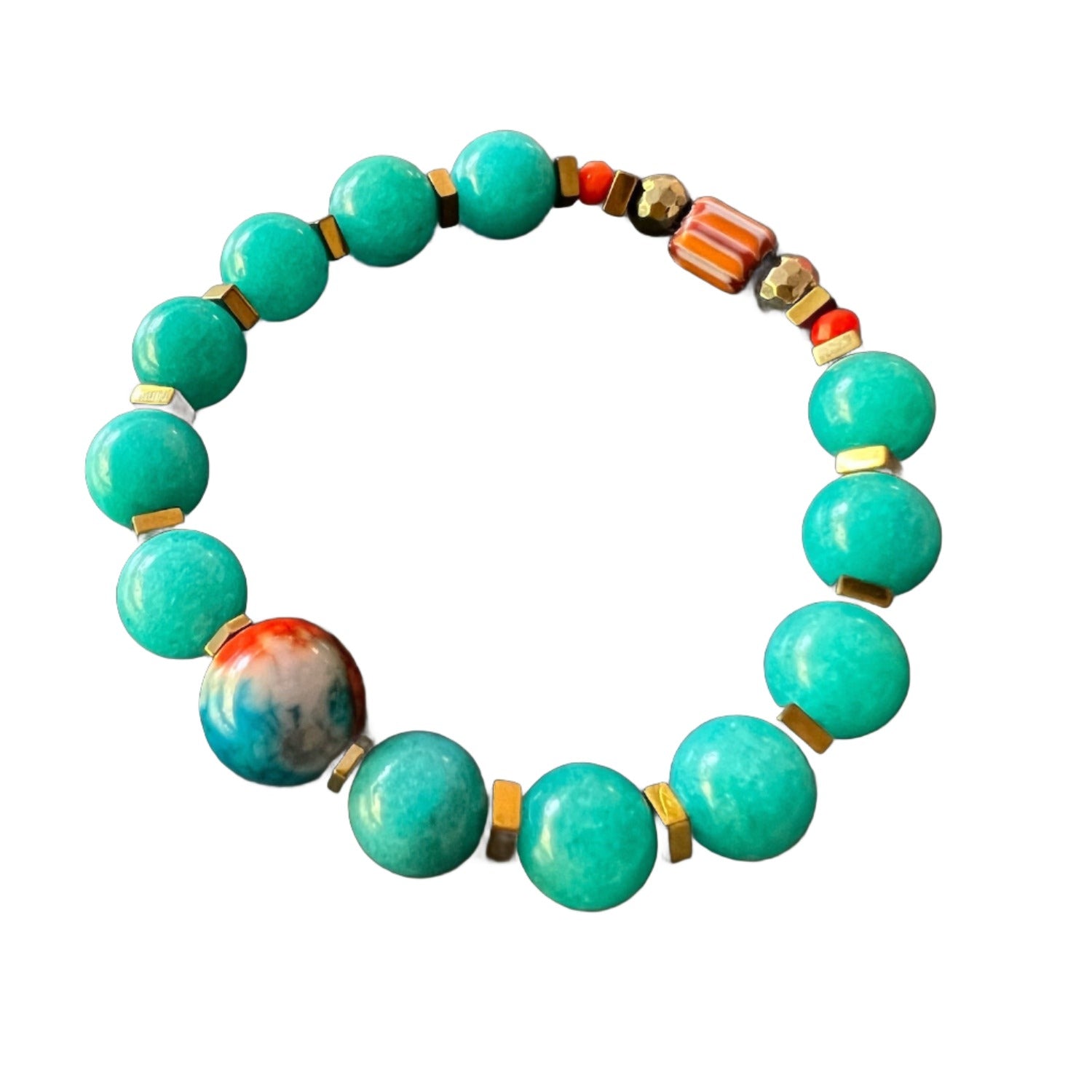 Calming Amazonite and Elegant Gold Hematite Stone Bracelet