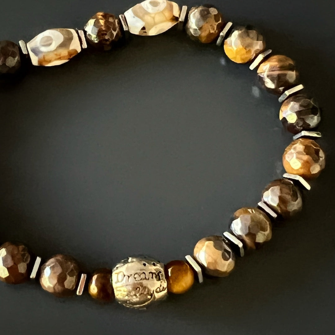 Amor Men Bracelet featuring hematite stone beads and a stainless steel charm for a stylish and grounding accessory.