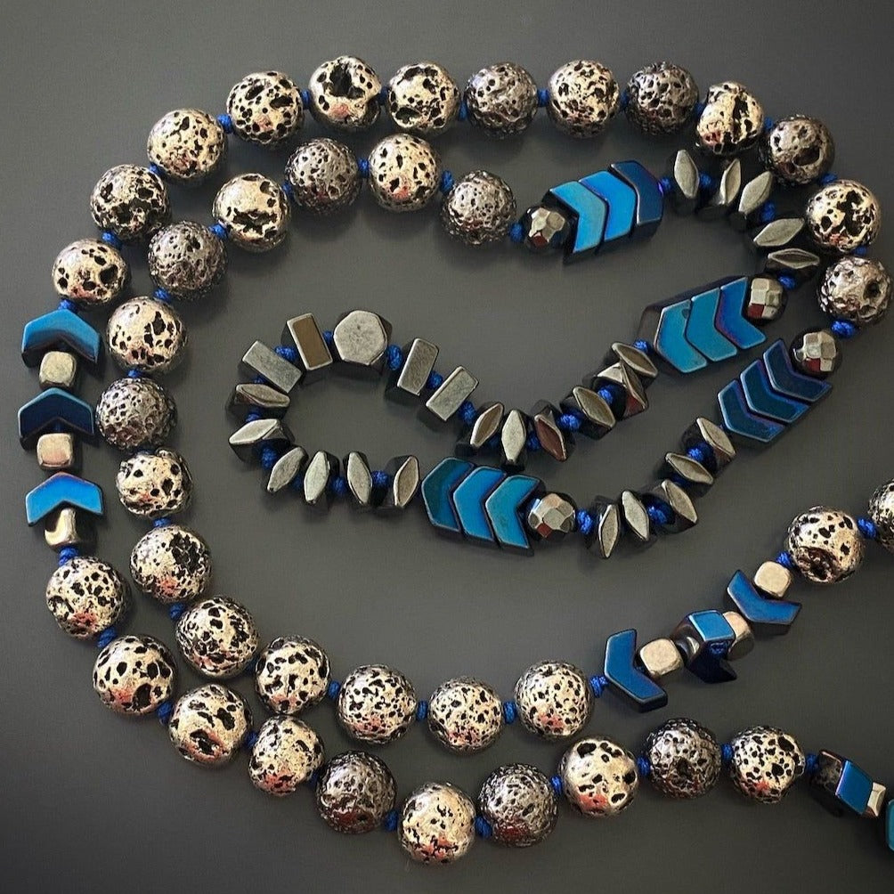Stylish Anchor Hope Necklace with Hematite and Blue Enamel Pendant
