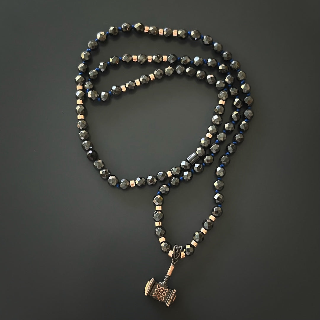 Bold and Powerful Handmade Ax Necklace with Natural Hematite Stones