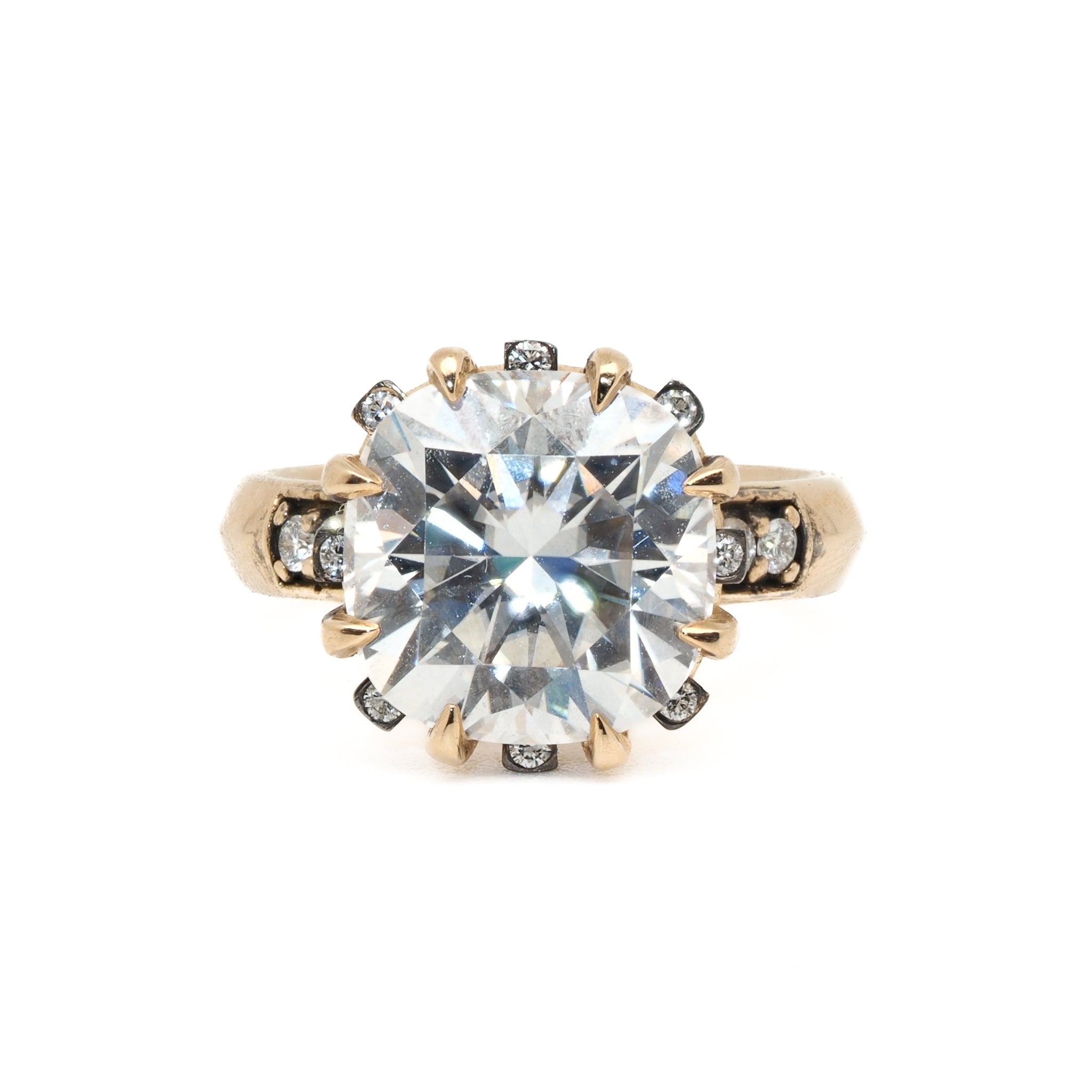 Classic Cushion Engagement Ring - Handcrafted with 18k Yellow Gold and 7ct Moissanite.