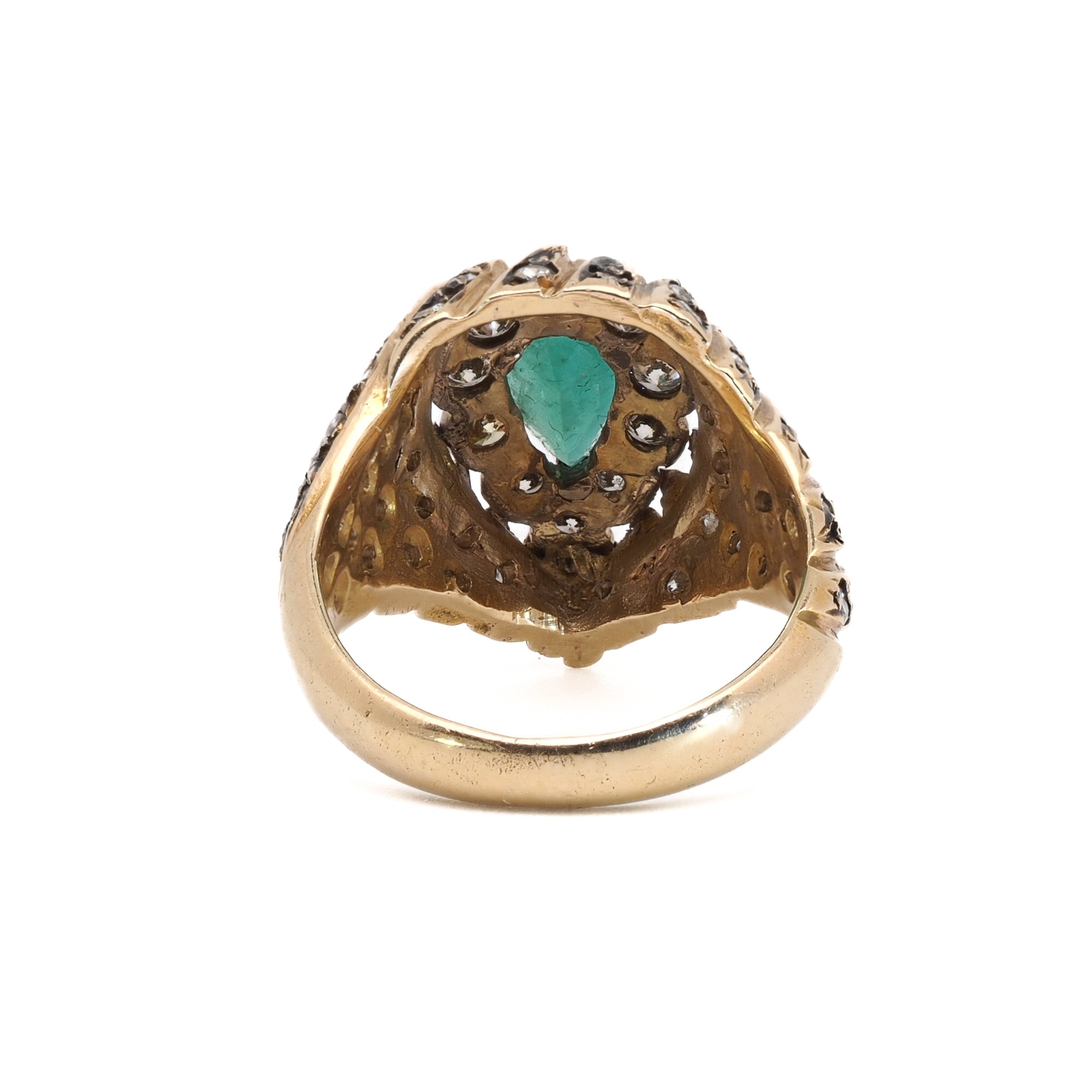 A collection of handmade Emerald & Diamond Eye Rings, each featuring a unique combination of emerald and diamonds in elegant 14k gold settings.