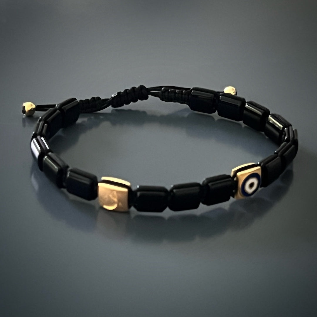 Ebru Jewelry Fine Jewelry Series - Unique Woven Black Energy design with an Evil Eye charm.