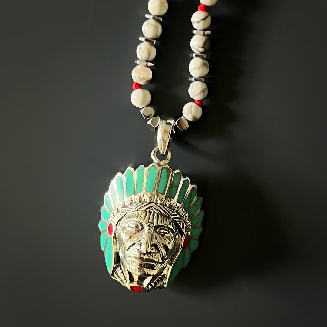 Native American Necklace with turquoise and white howlite stone beads for good energy and protection.