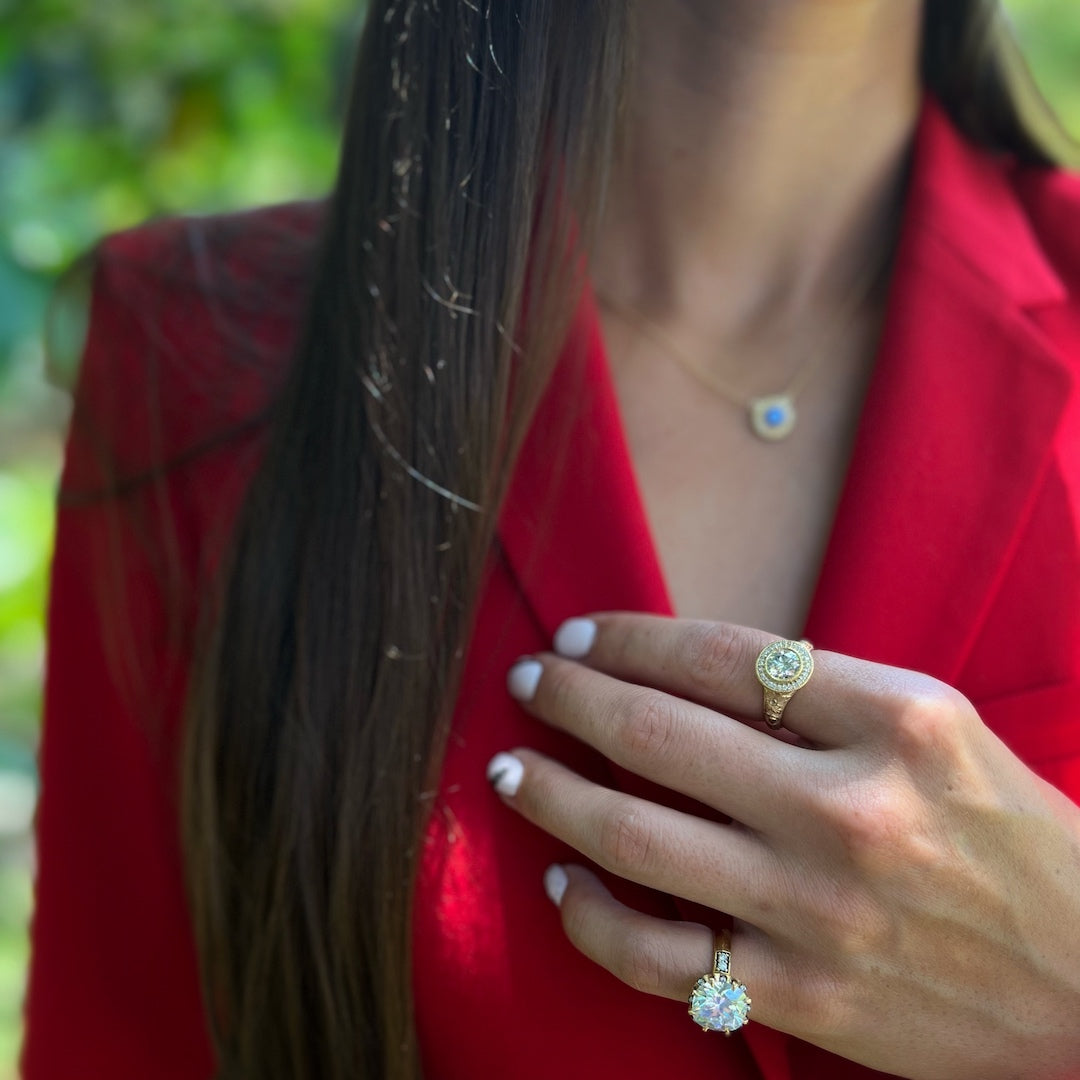 Unique and Meaningful - Model Wearing Classic Cushion Engagement Ring.