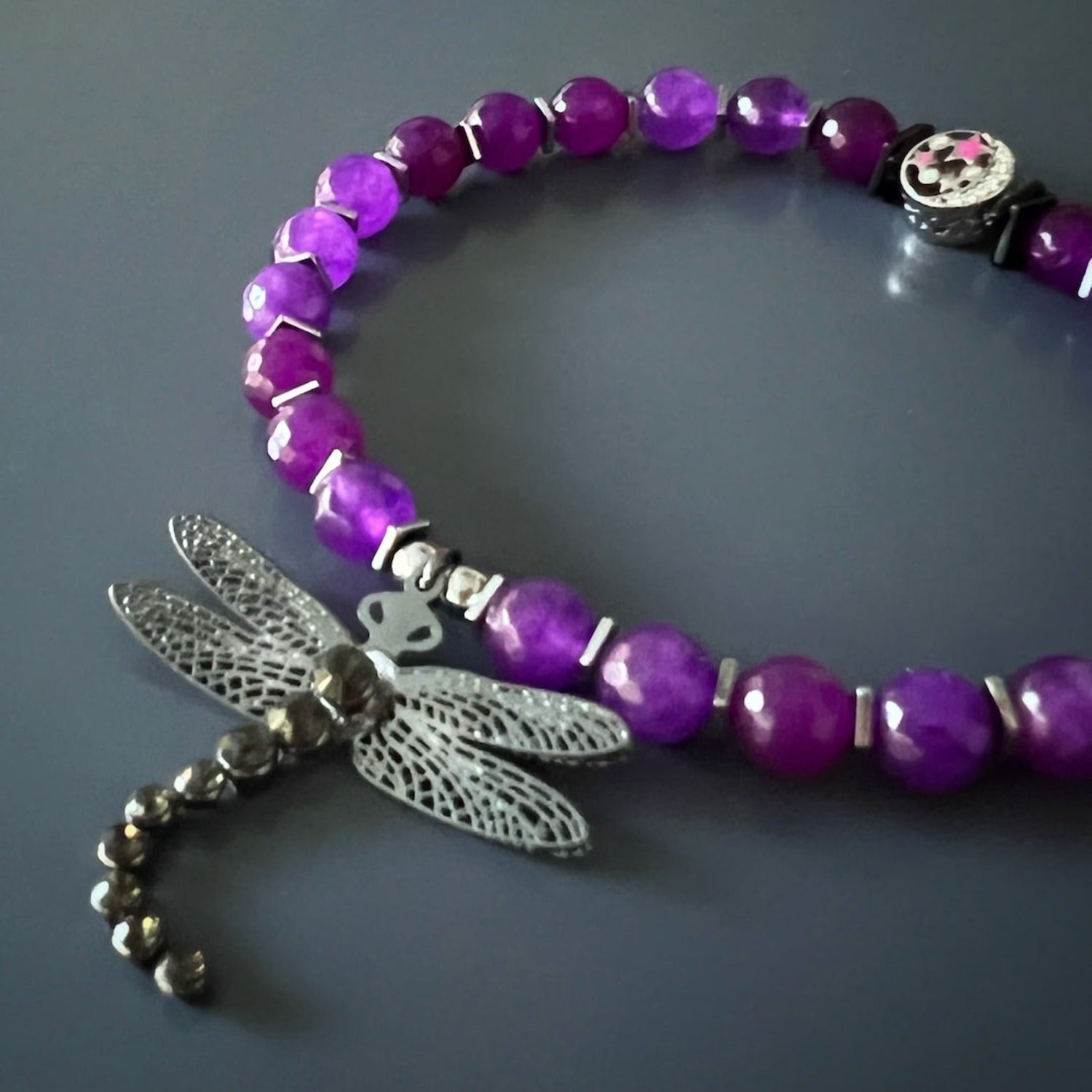 Handmade Dragonfly Ankle Bracelet showcasing the beauty of jade and the symbolic power of the dragonfly.