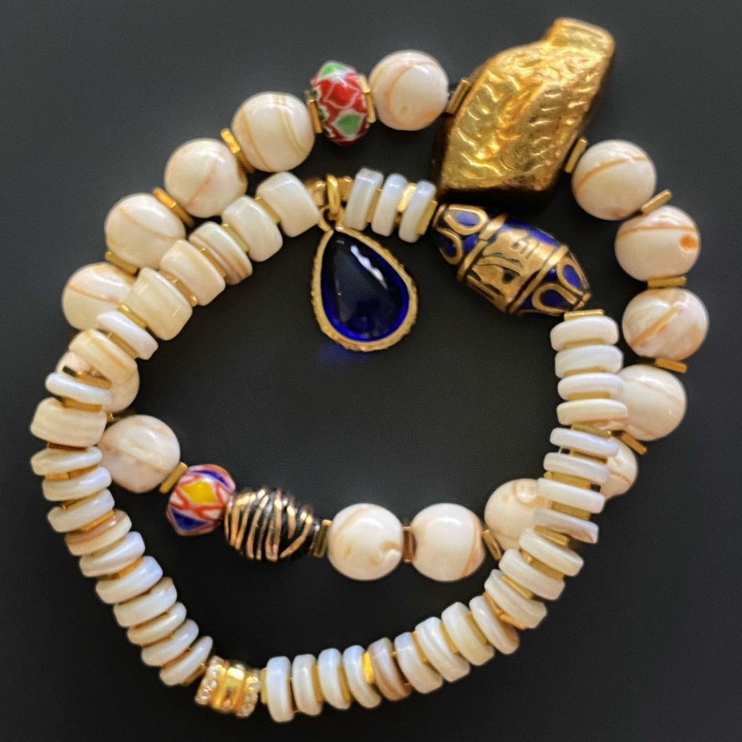 Eclectic Handmade Bracelet Set - An assortment of handcrafted bracelets that bring together various elements of ethnic fashion.
