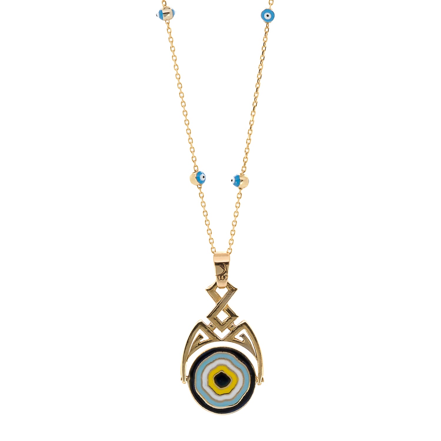 thumbnail interactive-video image 1 of 14K Solid Yellow Gold Evil Eye Pendant – Round Good Luck Charm, Unisex 1 of 4