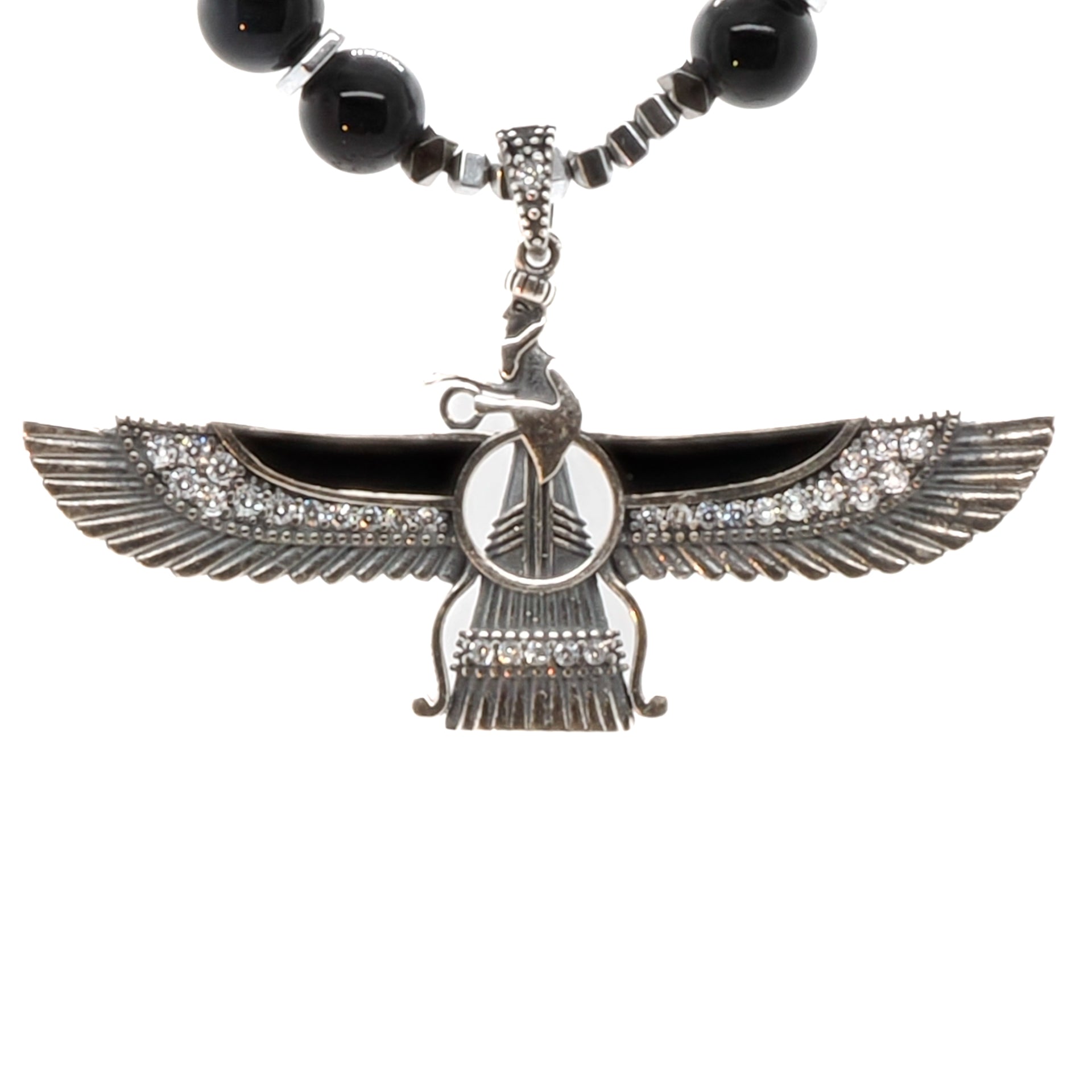 Calming Energy - The Tourmaline Faravahar Necklace Harnesses the Healing Properties of Tourmaline Stone.