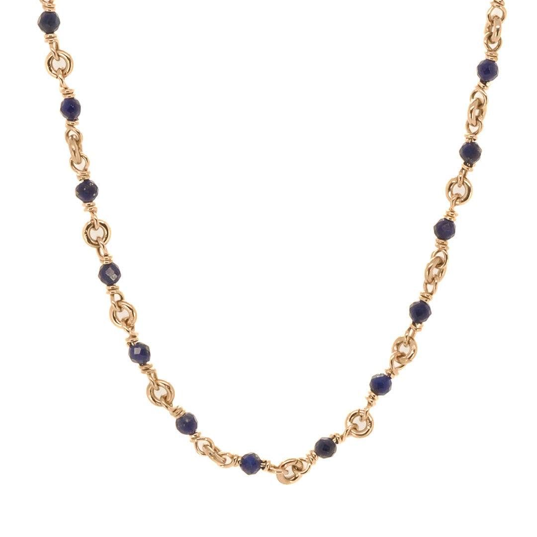 Lapis Lazuli Stone Solid Gold Chain Necklace Ebru Jewelry