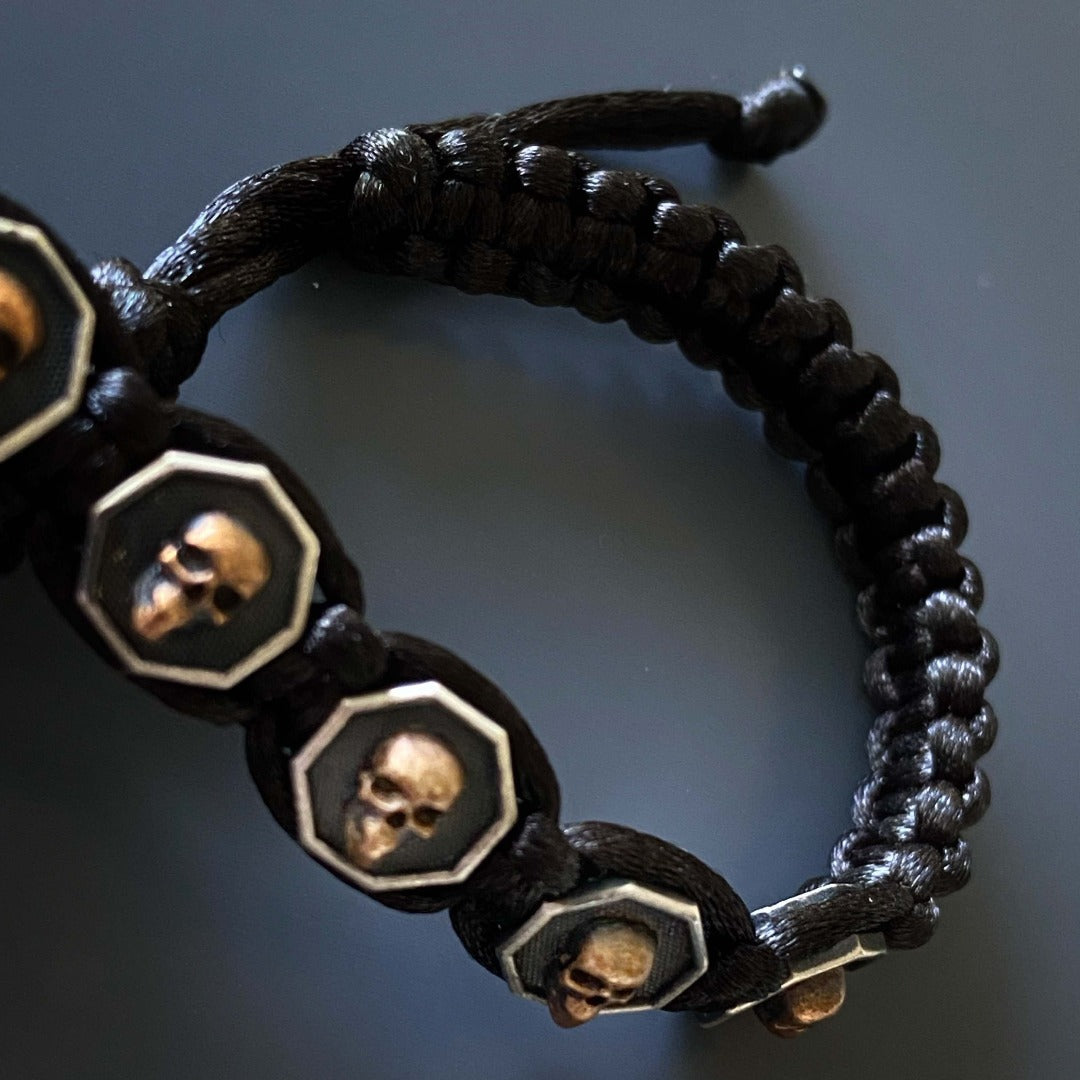 Unique craftsmanship: Handmade Black Skull Men Woven Bracelet with attention to detail