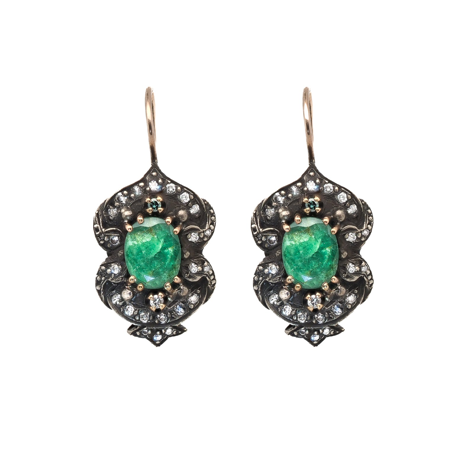 Vintage Diamond Emerald Earrings Handmade Luxury Ebru Jewelry