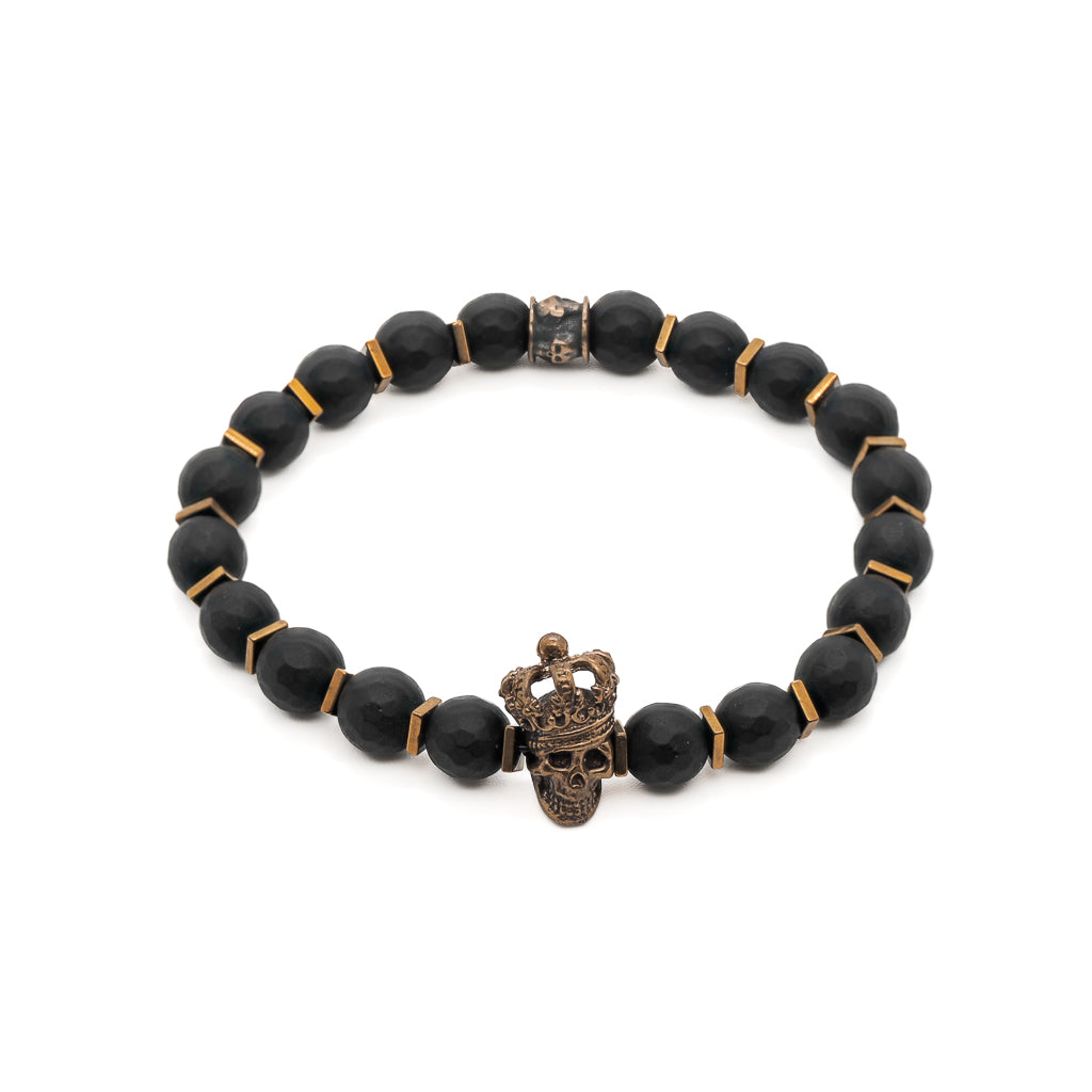 UNCOMMON Men's Beads Bracelet Two Black Crown Charms Lava Beads