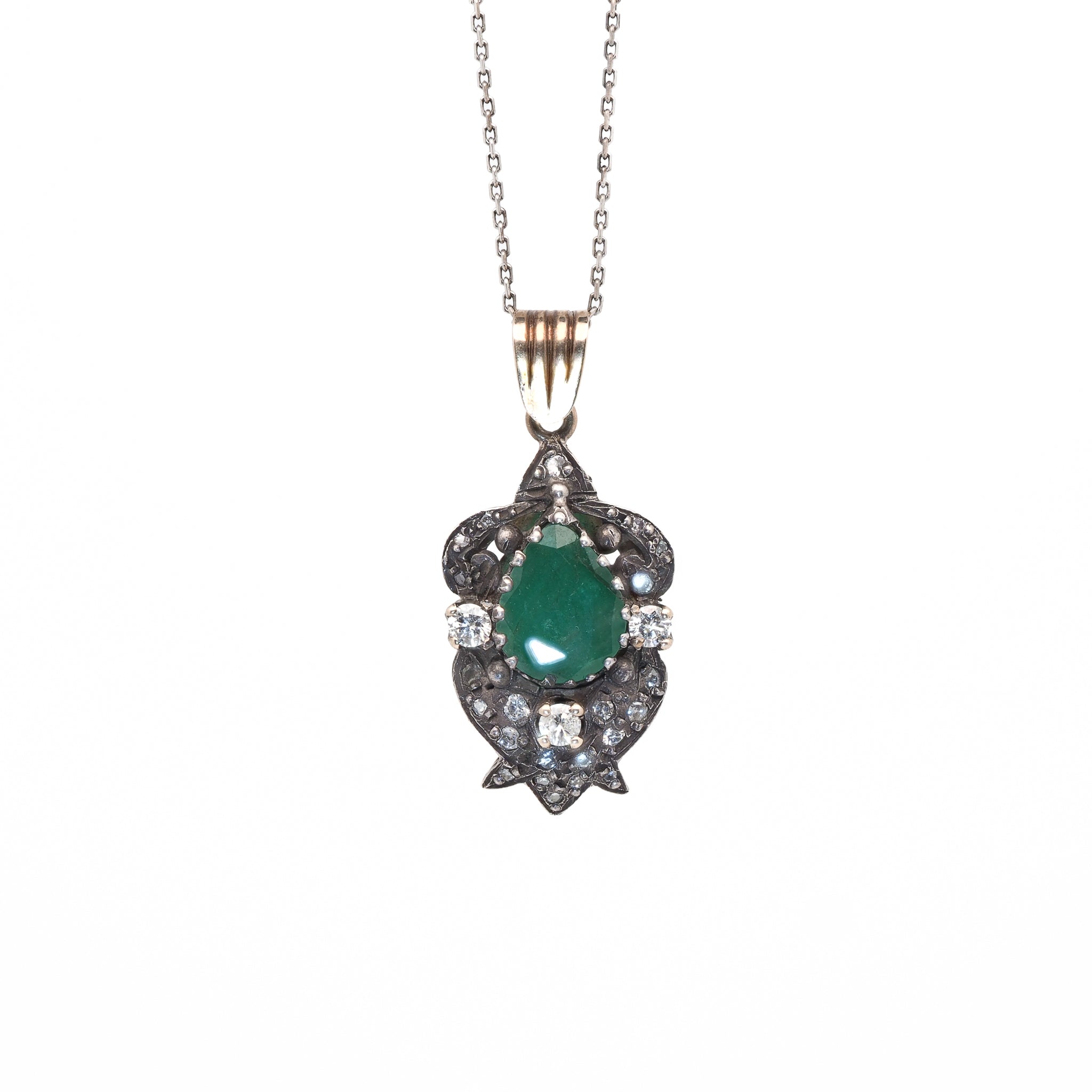 Pear Emerald Diamond Pendant - A luxurious masterpiece from Ebru Jewelry's new series.