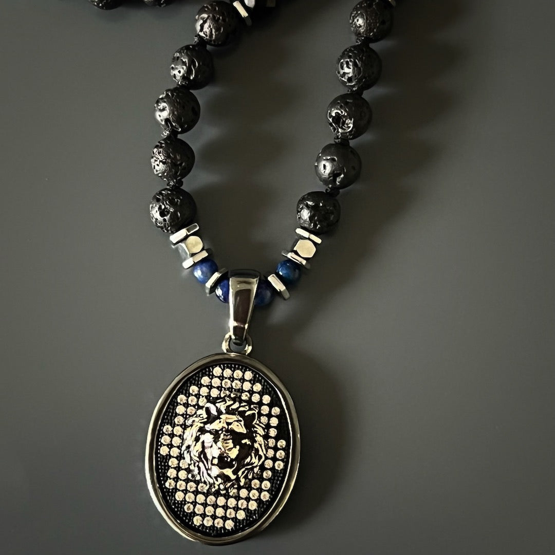 Simple Yet Bold Style - Handmade Men's Necklace with Lava Rock Beads.