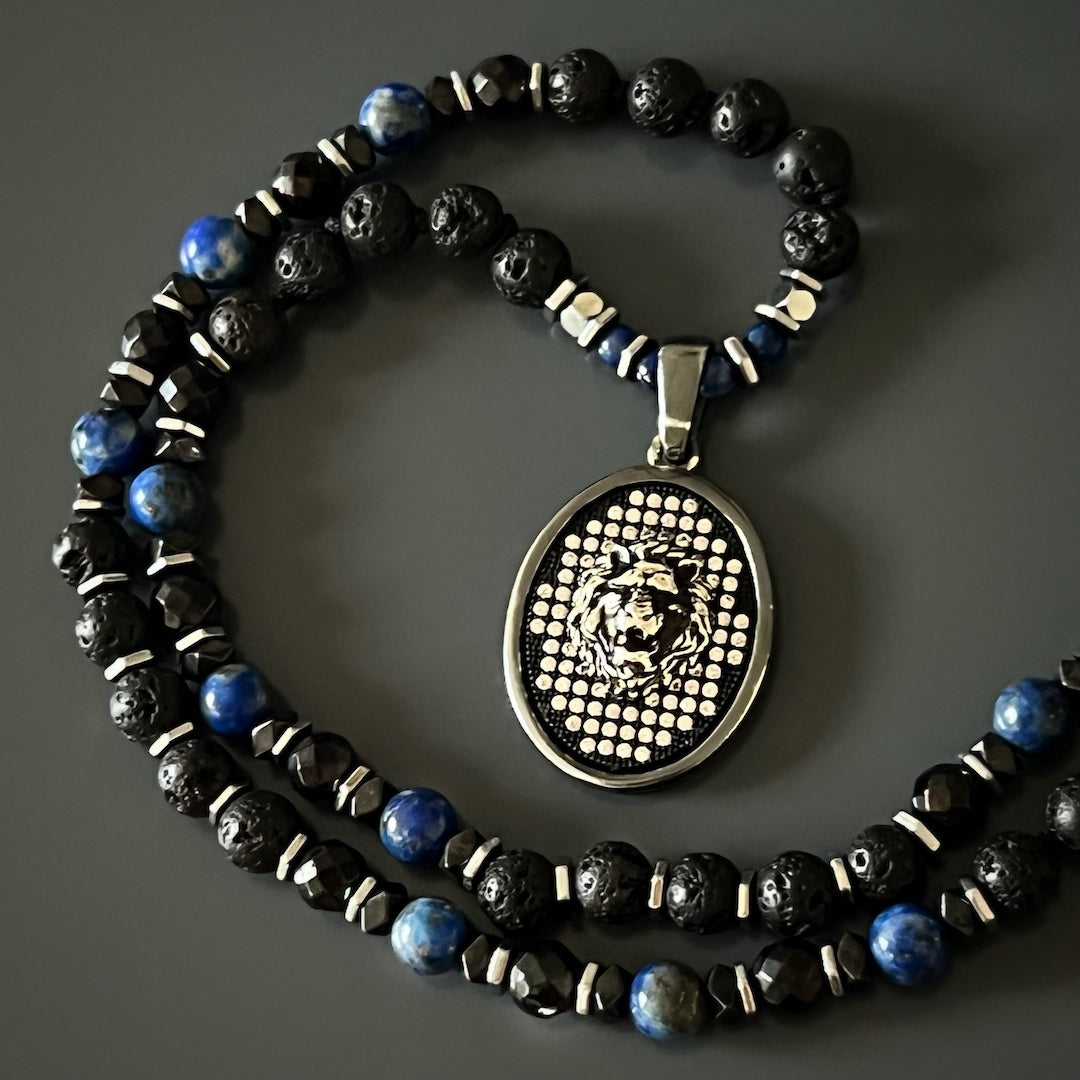 Powerful Energy - Men's Necklace with Swarovski Crystal Lion Pendant.
