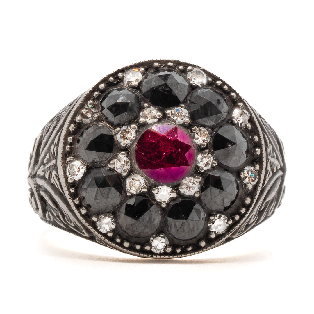 Ruby Signet Ring - Handcrafted with 14 Carat Recycled Gold and RC Diamonds.