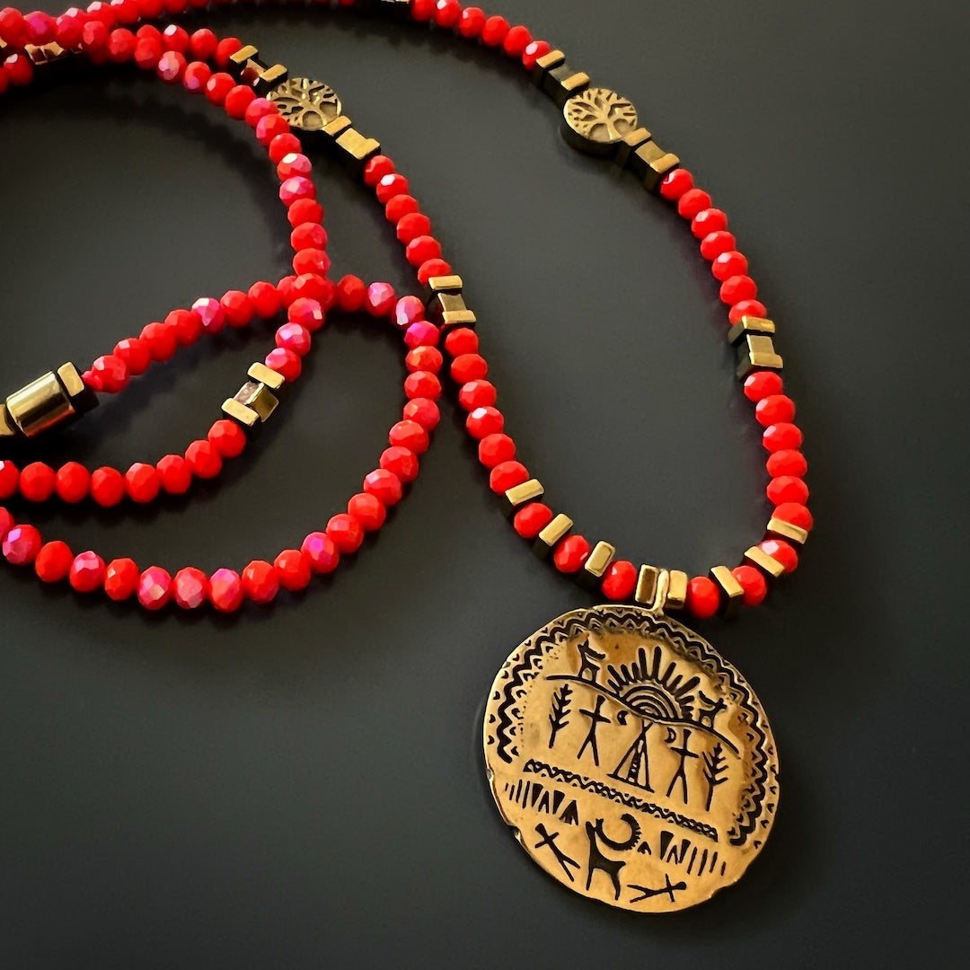 Handmade Orange Crystal Shaman Necklace - Embrace the vibrant energy and mystical power of this one-of-a-kind piece.