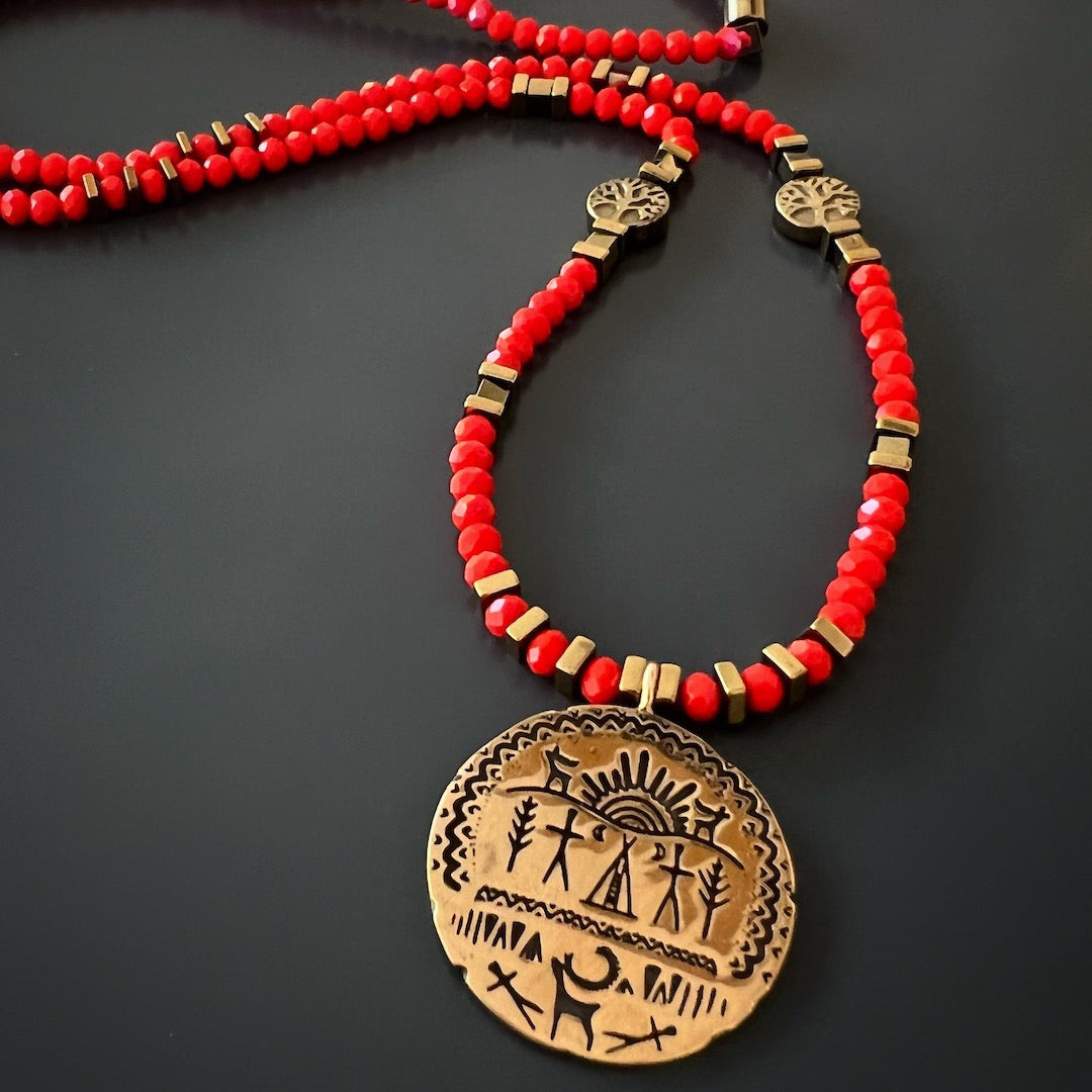 Orange Crystal Shaman Talisman Necklace - Experience the sacred connection between the physical and spiritual realms.