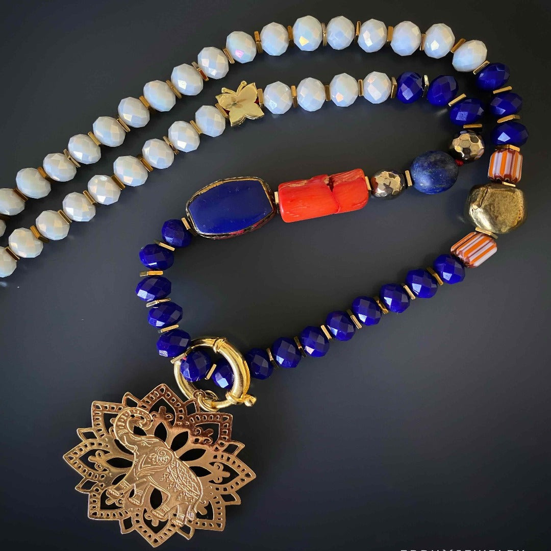 Elevate your style with the Spiritual Elephant Necklace, showcasing the wisdom and beauty of elephants, combined with elegant crystal beads.