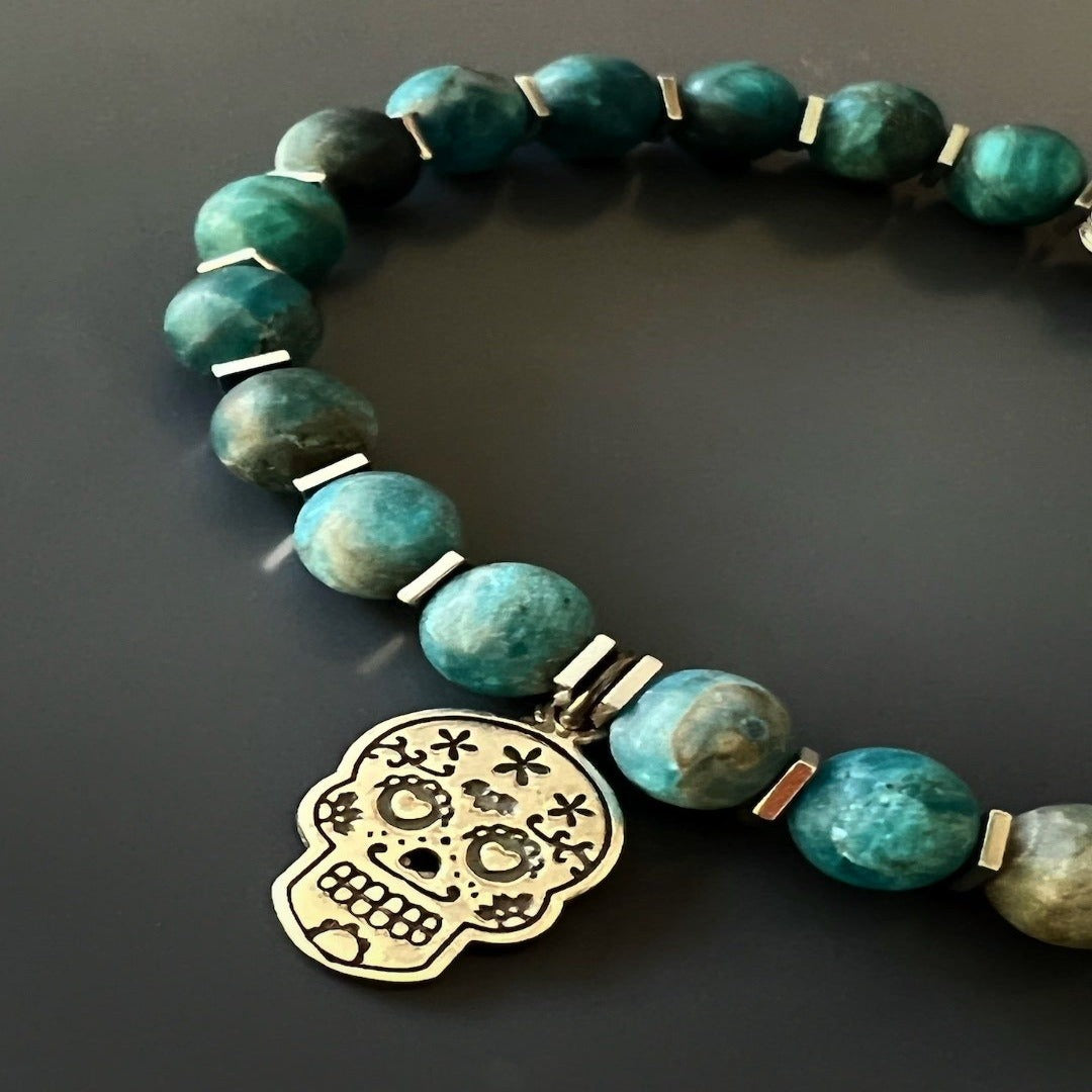 African Turquoise Beauty - Handcrafted Sugar Skull Bracelet.