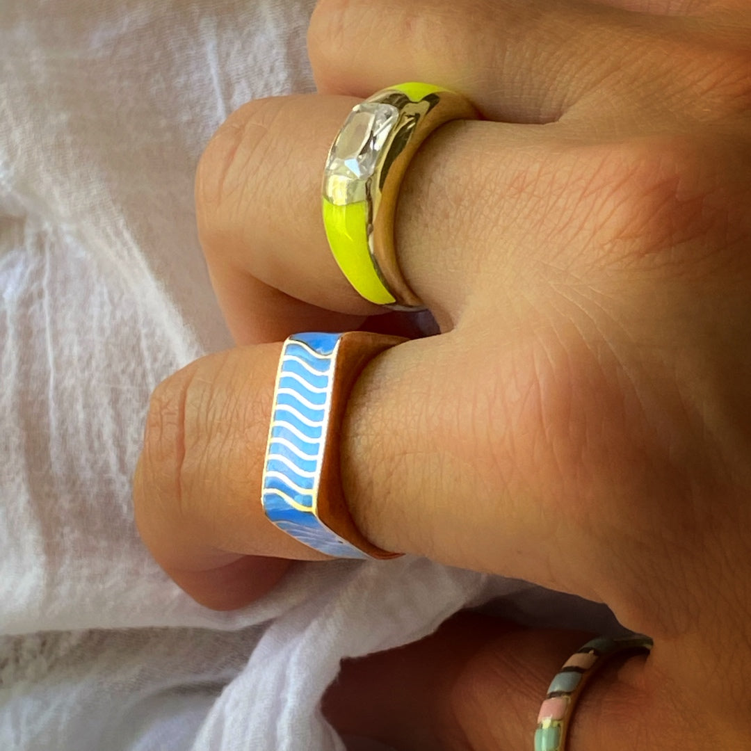 The Summer Blue Ring is a stylish addition to any look. 