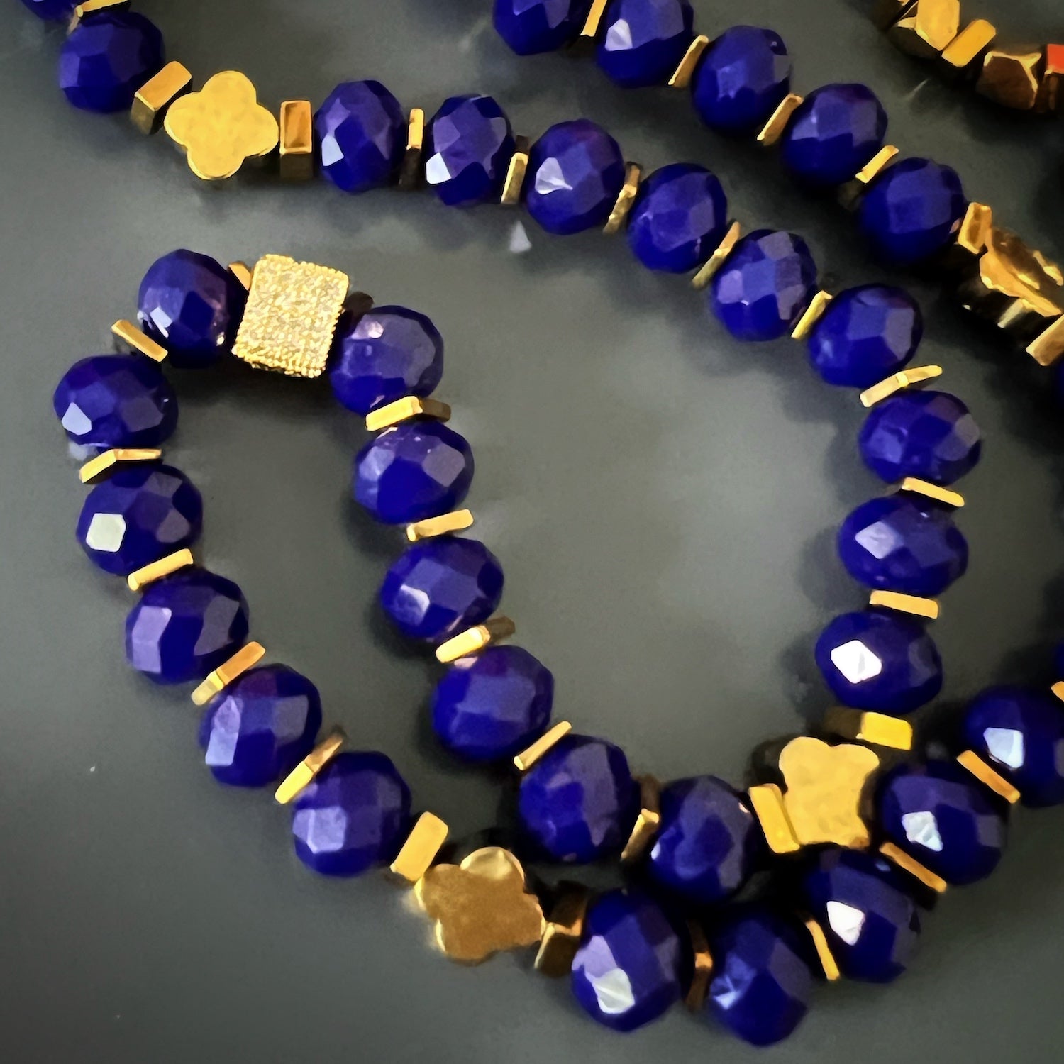 Unique Love Mom Necklace with blue crystal beads and Mom charm