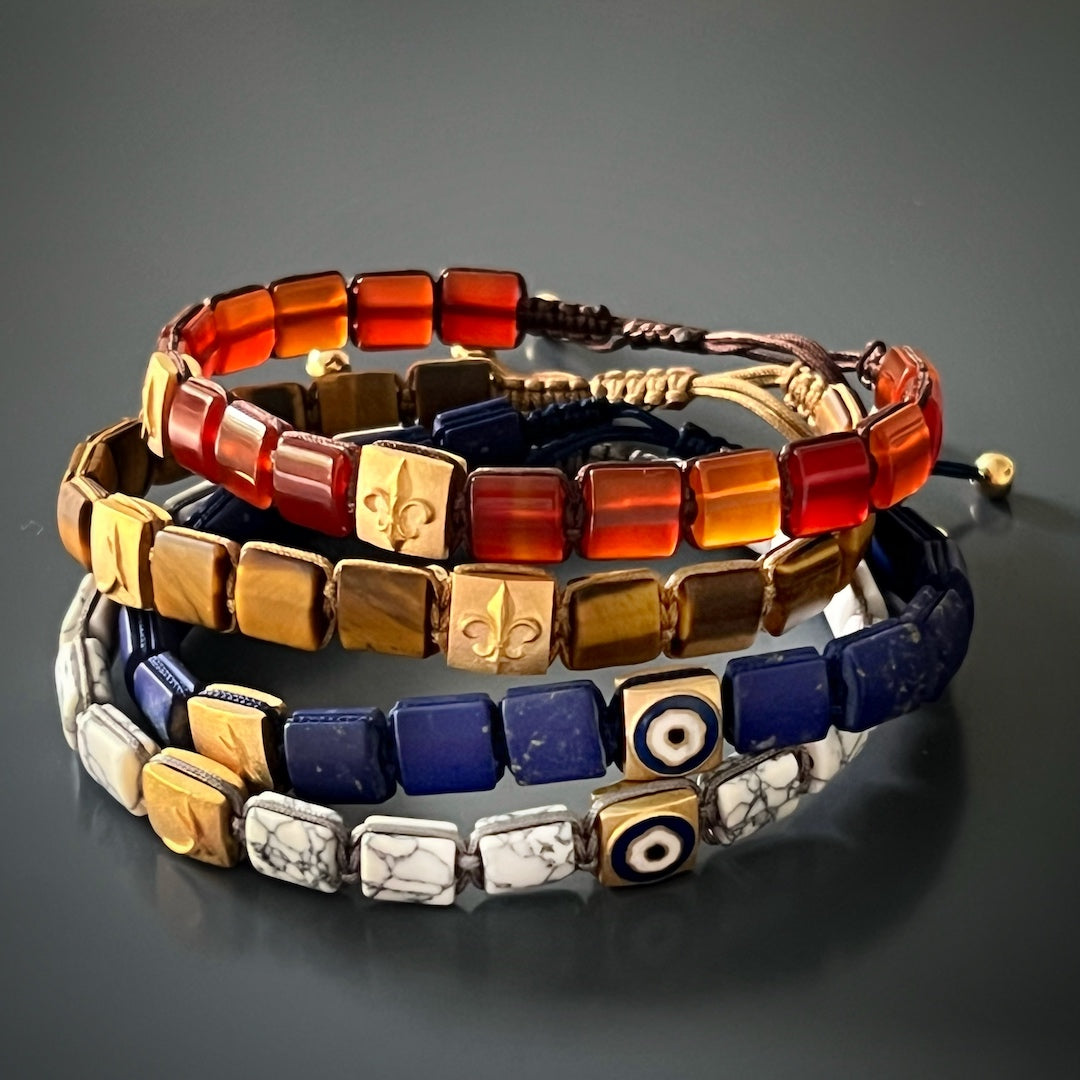 Unique and Meaningful - Woven Agate Gold Fleur De Li Bracelet.