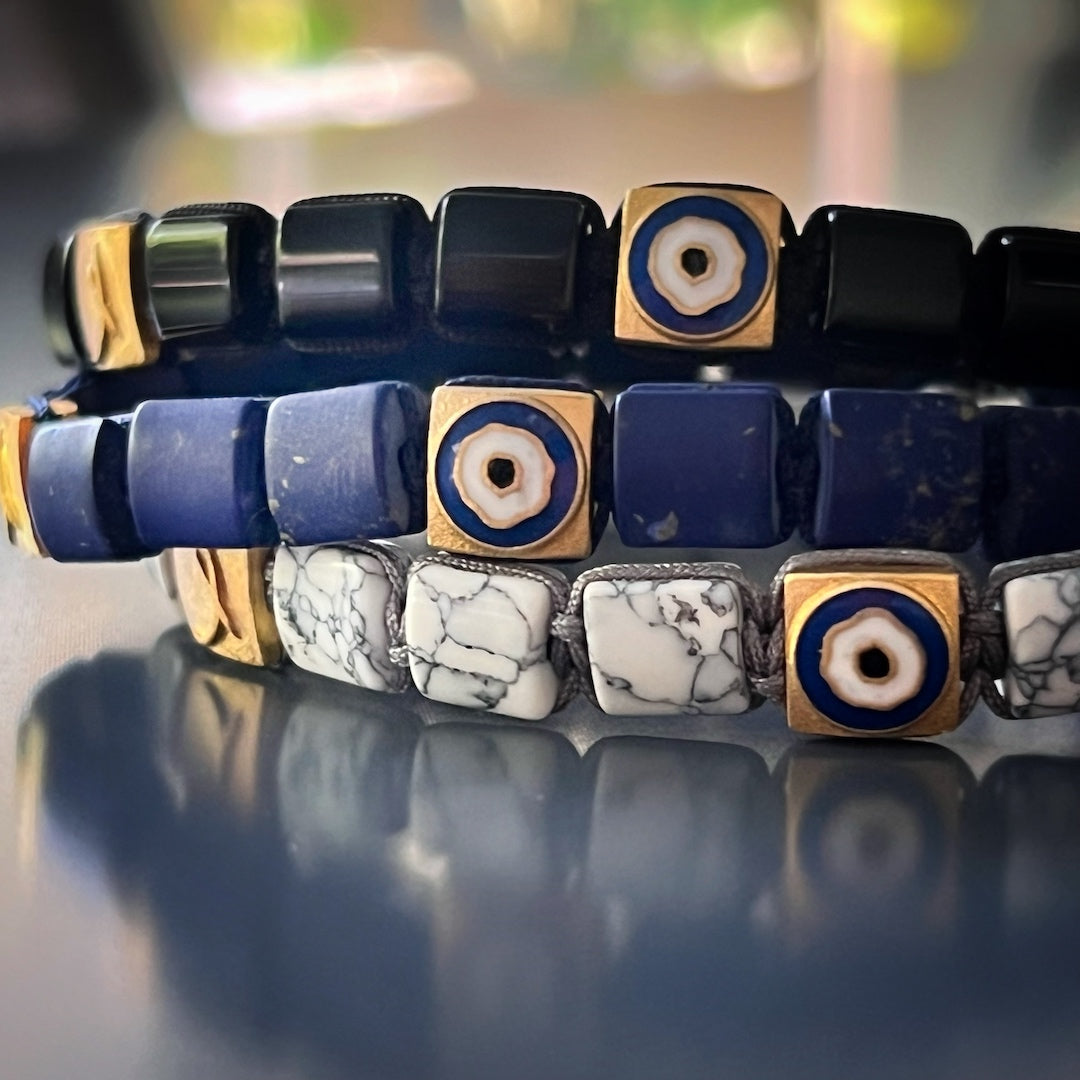 Sliding Closure Adjustable Size - Woven Lapis Lazuli Evil Eye Bracelet, perfect fit for any wrist.