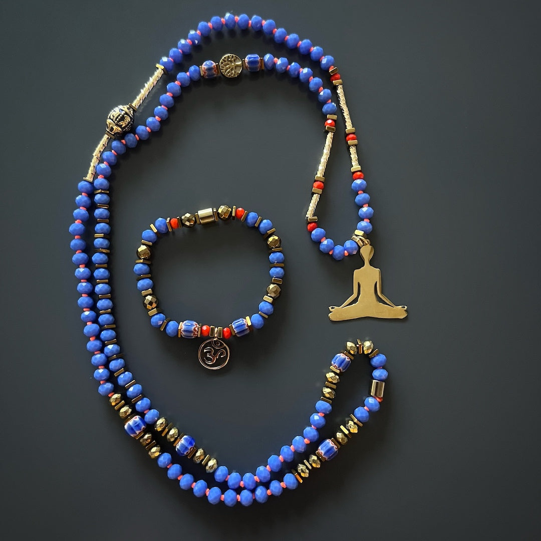 Unique Yoga Meditation Necklace showcasing the beauty of Nepal beads and a sterling silver meditation pendant, crafted with care.