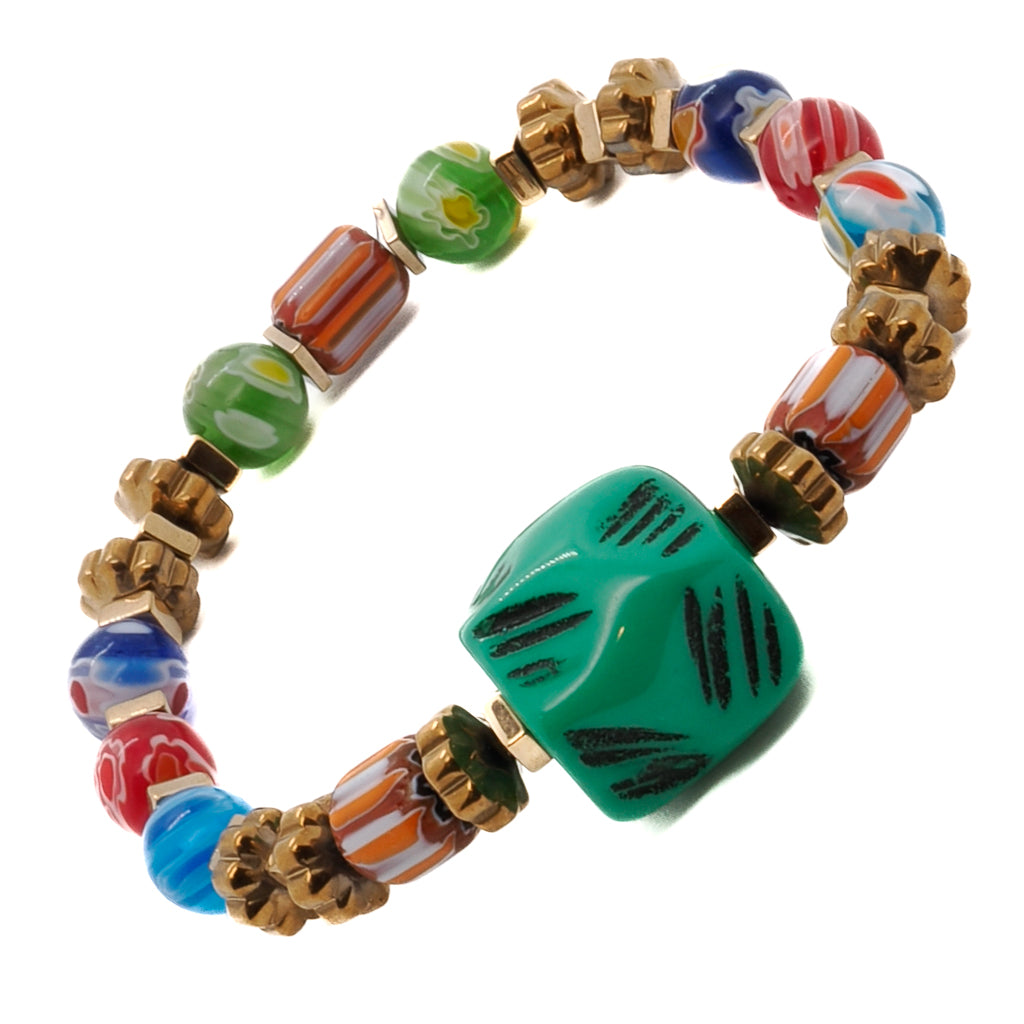 Colorful African Women Bracelet; geometric handmade glass beads and African beads