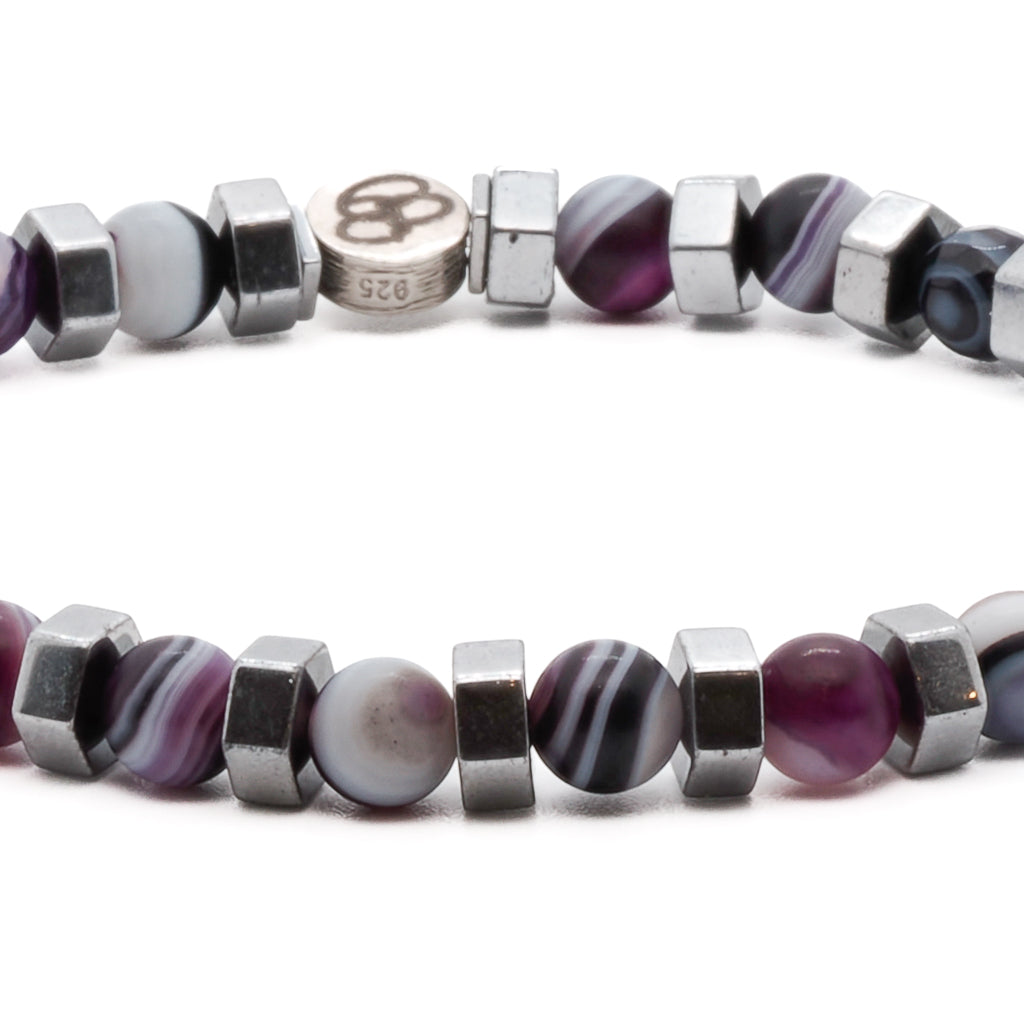 Agate Aura Bracelet with 925 Sterling Silver Ebru Jewelry logo bead and purple color agate stone beads