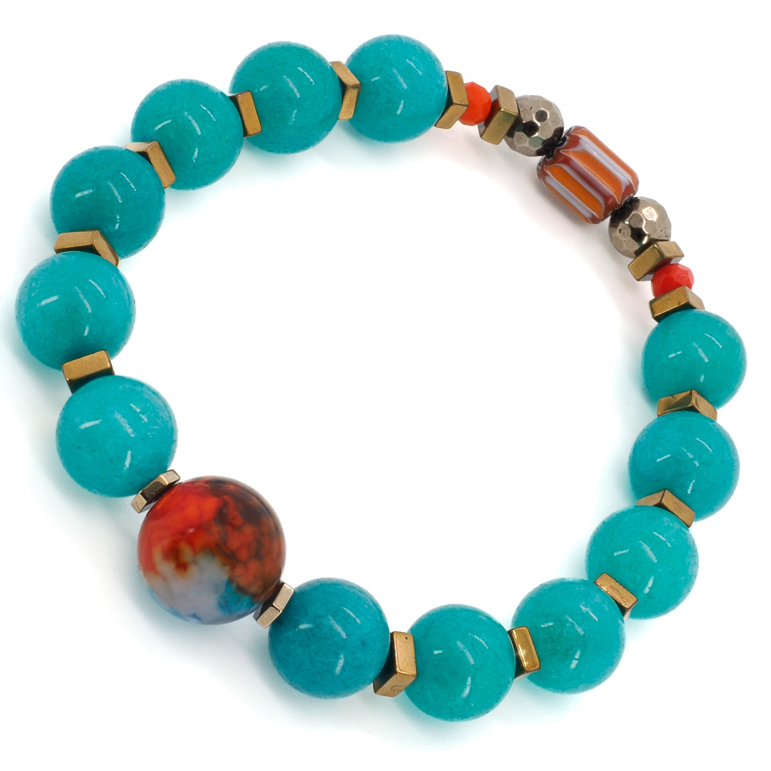 Pale Blue-Green Amazonite and Gold Hematite Stone Bracelet