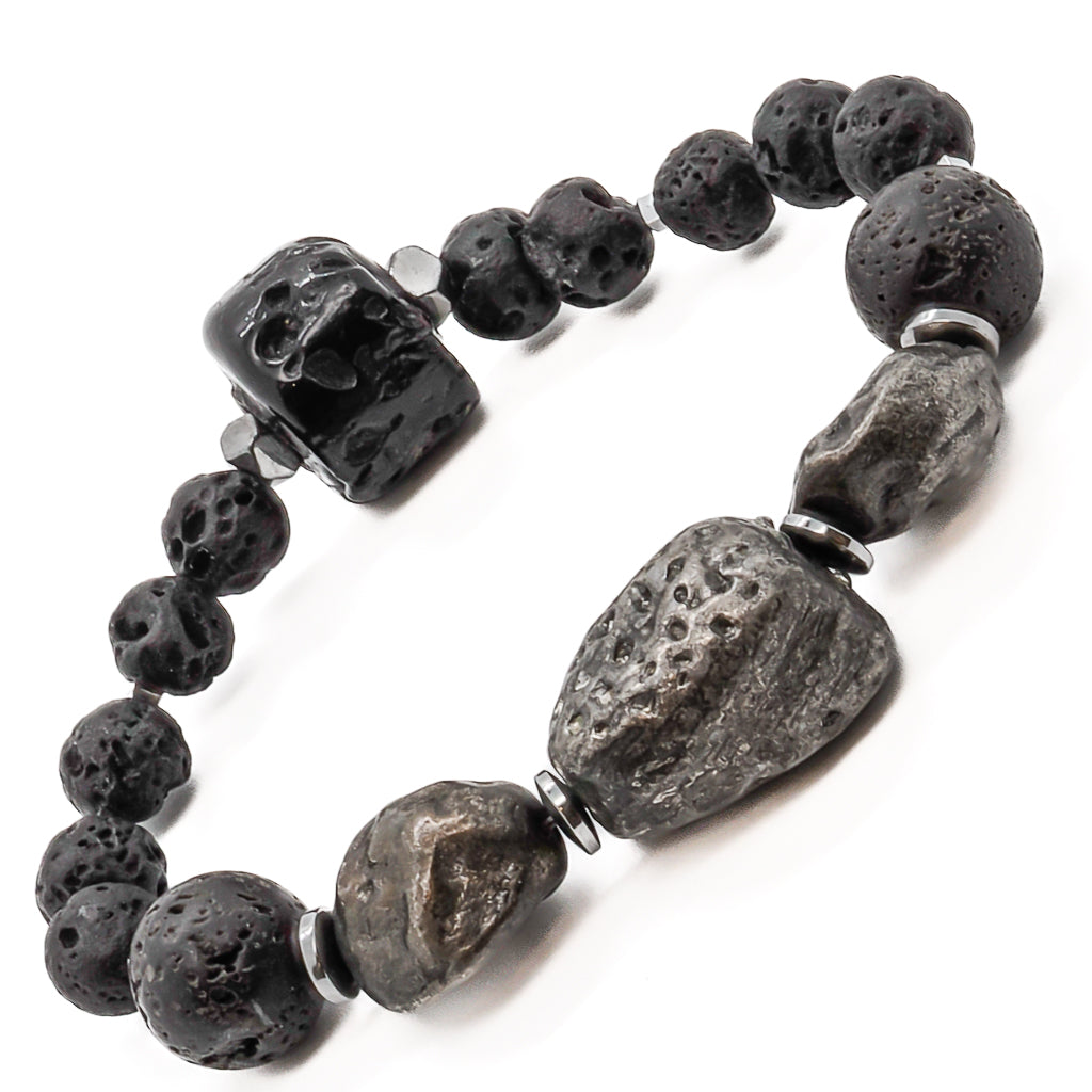 The Black Lava Rock Stone Beads and Tibetan Silver Beads of this handmade bracelet create a unique and stylish design