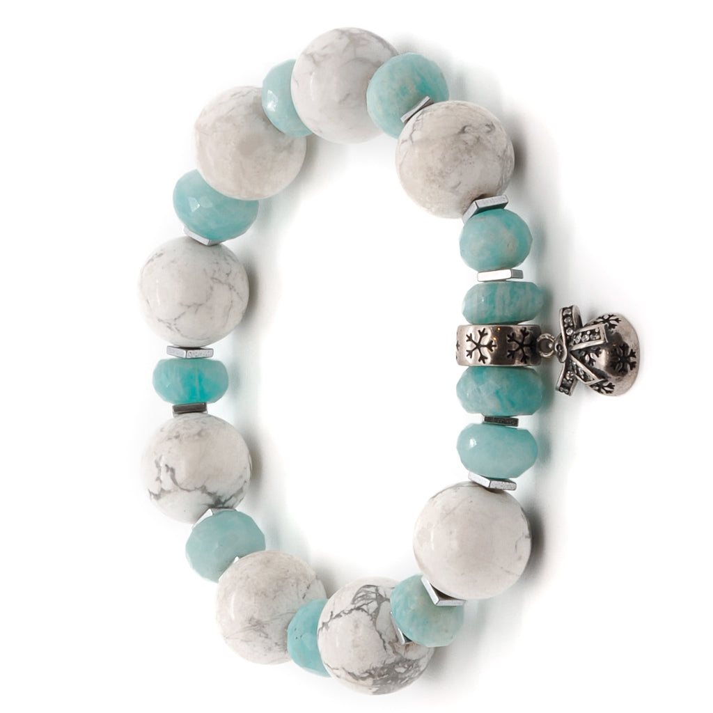 Unique handmade holiday bracelet with gemstones and charm