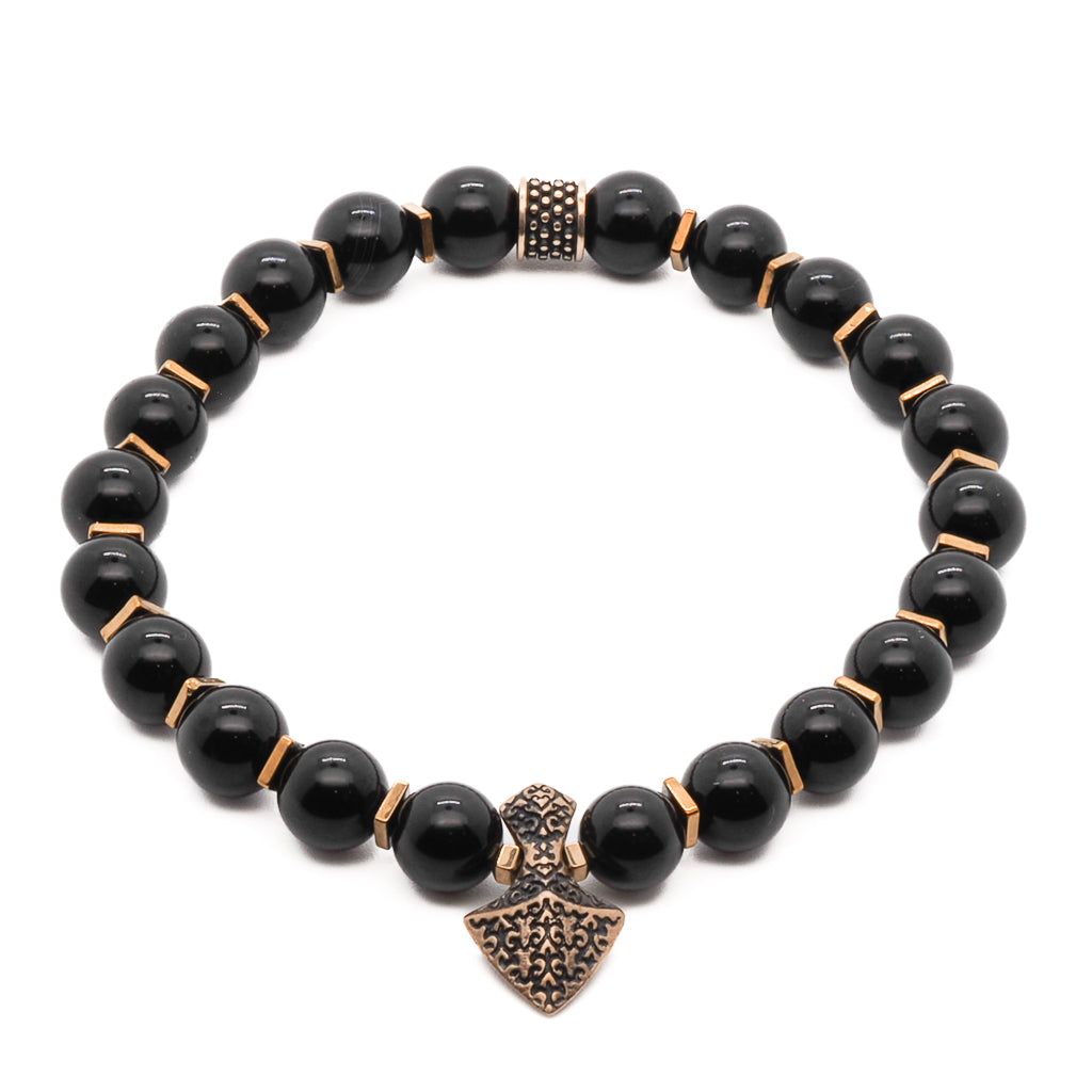 Men's Black Onyx Beaded Bracelet with Arrowhead Pendant