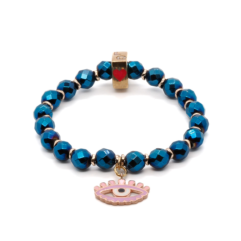 Handmade Artemis Bracelet with Hematite Stones and Protective Evil Eye