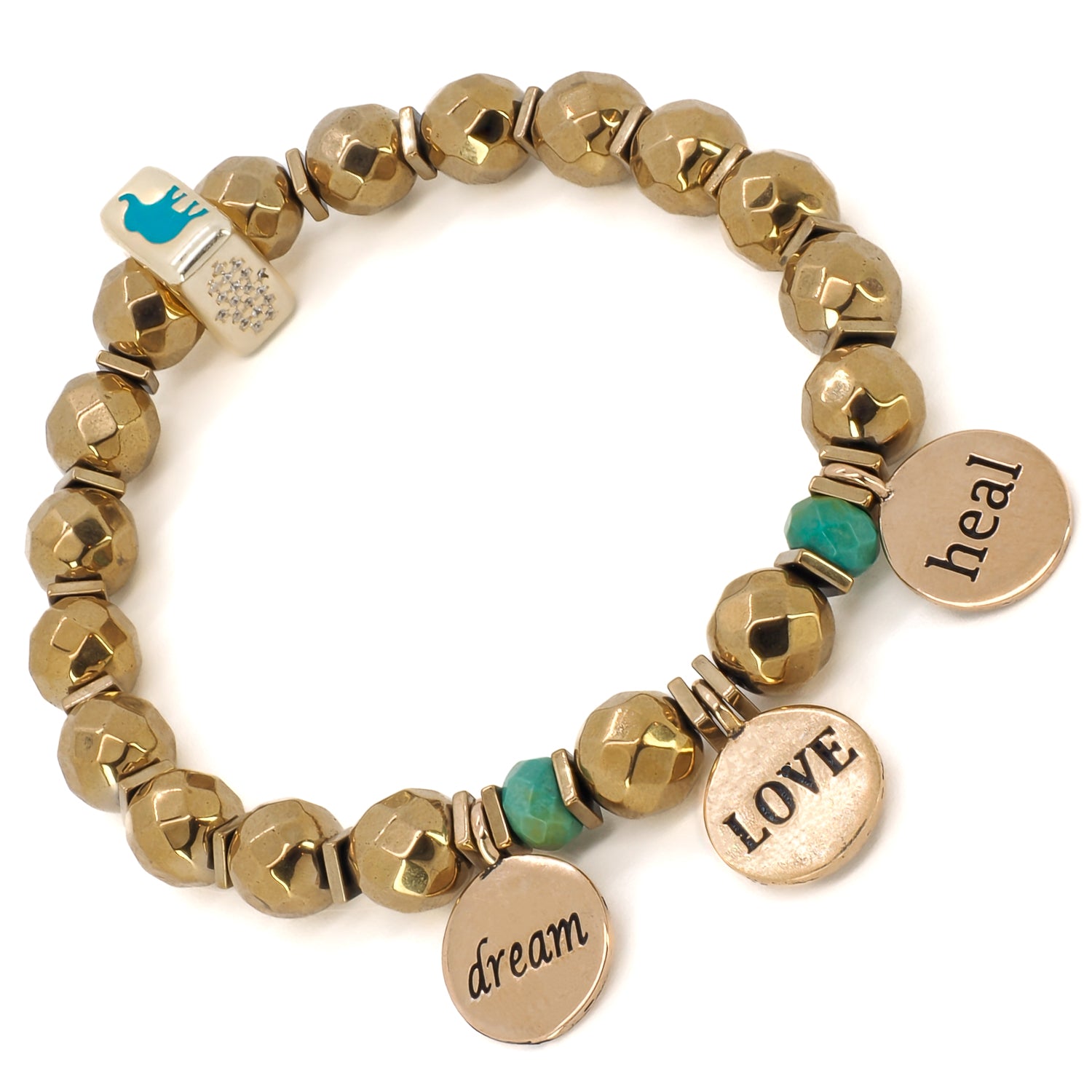 This bracelet serves as a powerful reminder to stay positive and hopeful, with a touch of good luck and protection.