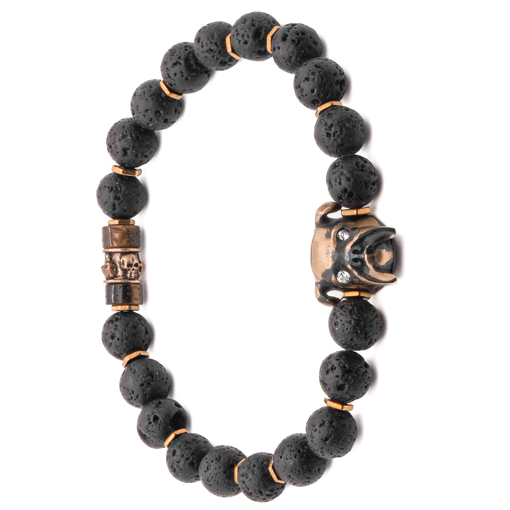 Boho style Black Dog Charm Bracelet with Tiger Eye Beads and Zircon Eye