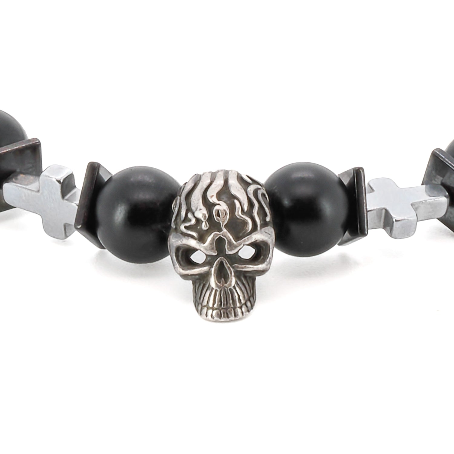 Make a bold statement with the Courage Onyx Skull Bracelet.