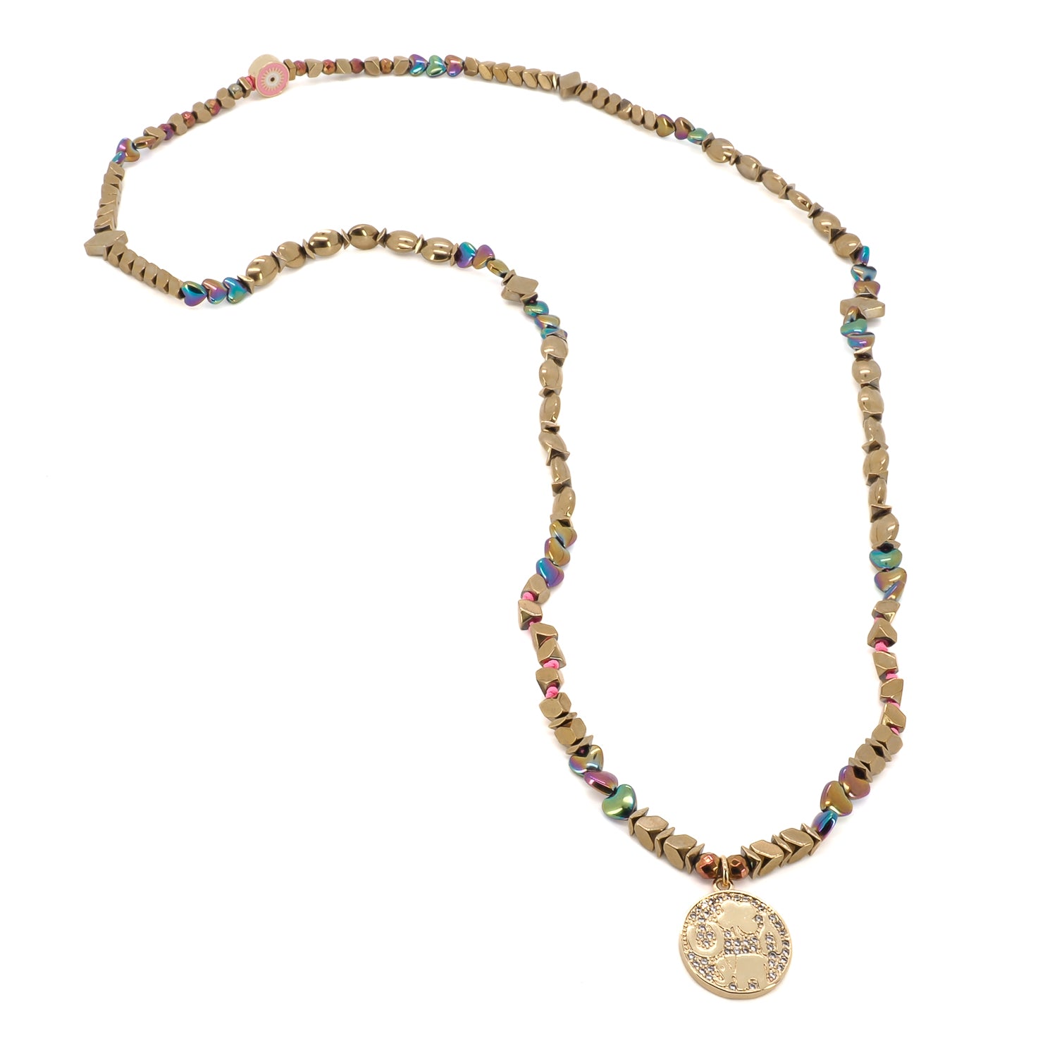 Eye-catching Luck Charm Necklace - A captivating image showcasing the vibrant Gold Good Luck Symbol Necklace.