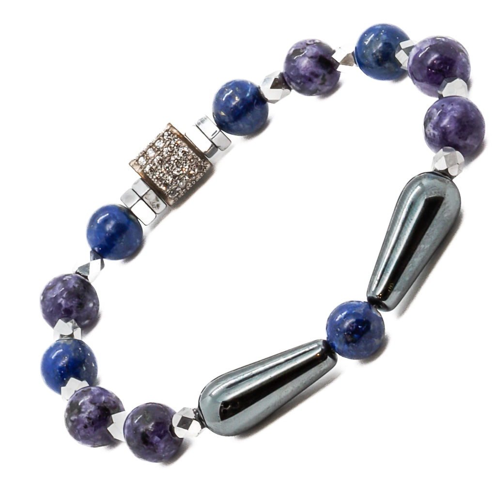 Experience balance and healing with the Hematite Healing Bracelet, crafted with purple jade beads and silver hematite stones.
