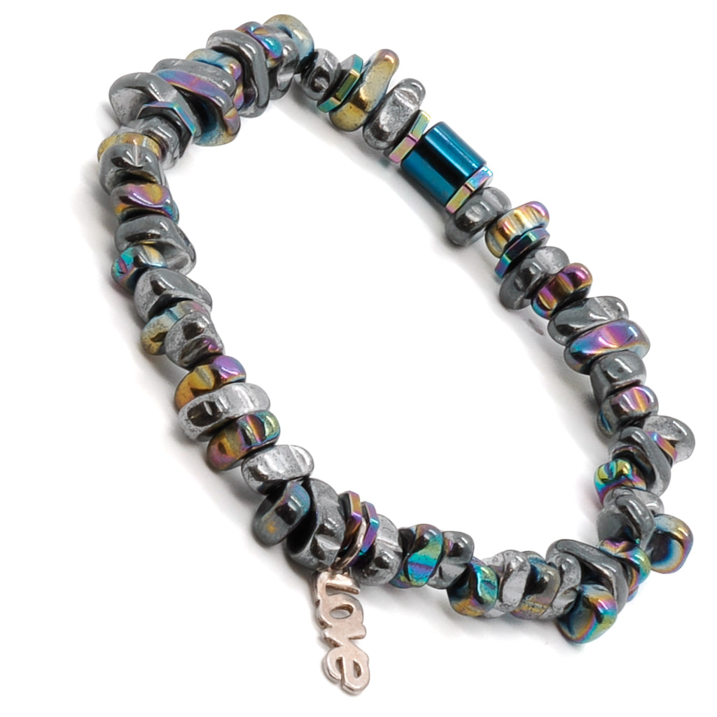 The bracelet is completed with a 925 sterling silver Love charm, which serves as a beautiful reminder of the importance of love in our lives.